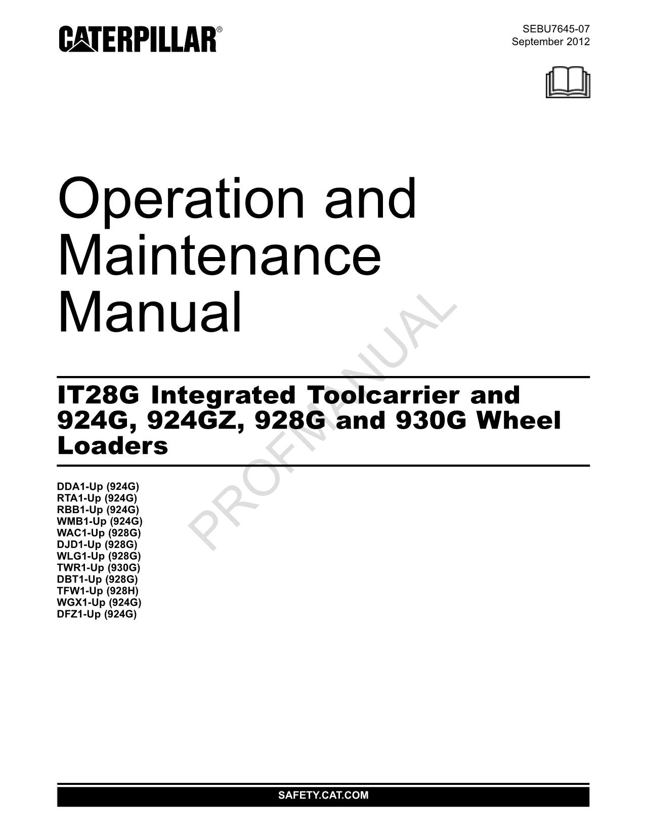 Caterpillar IT28G Integrated Toolcarrier Wheel loader Operators Manual