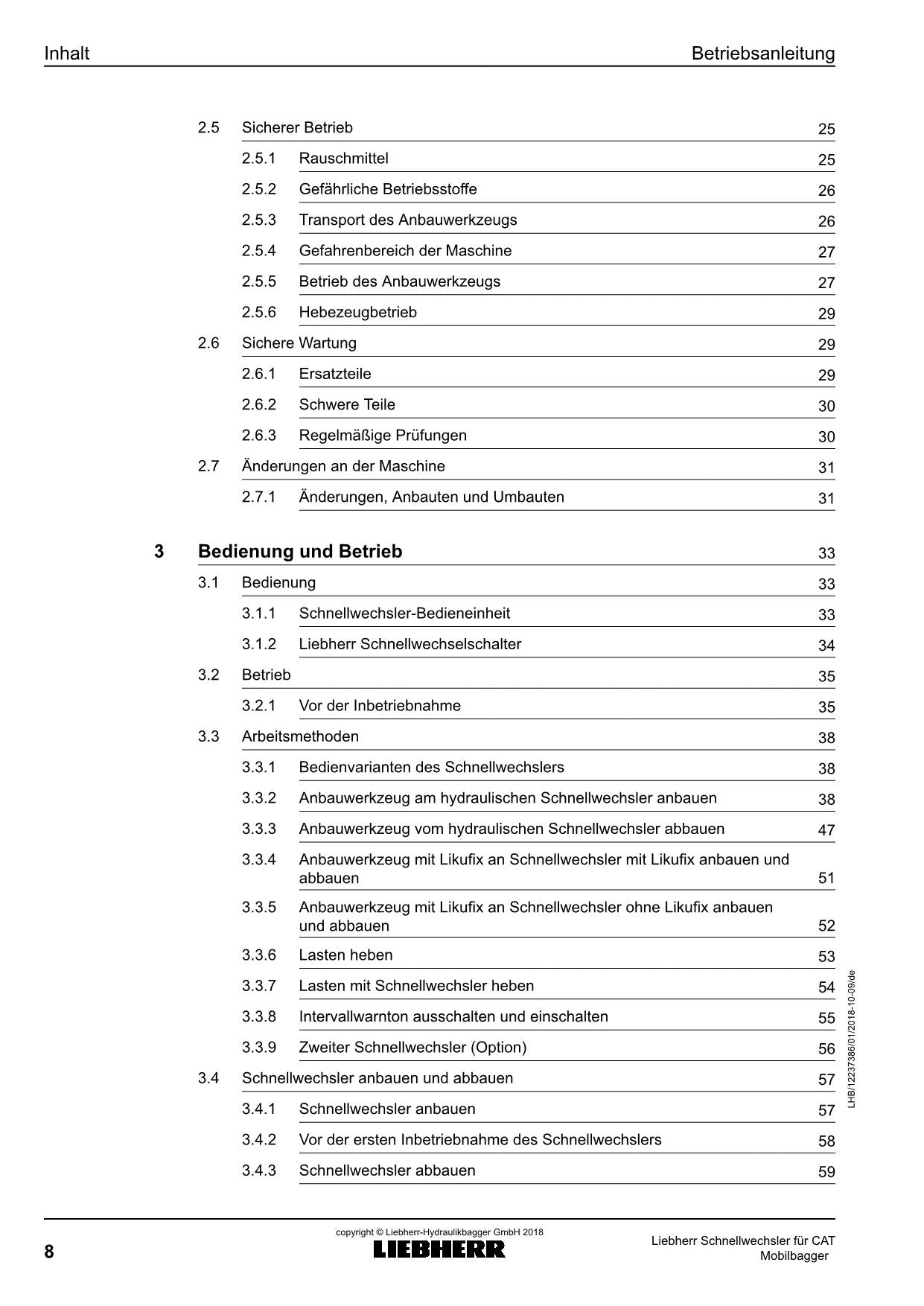 Liebherr SWA22 SWA33 SWA48 SWA66 SWA77 SWA92 SWA105 Bagger Betriebsanleitung