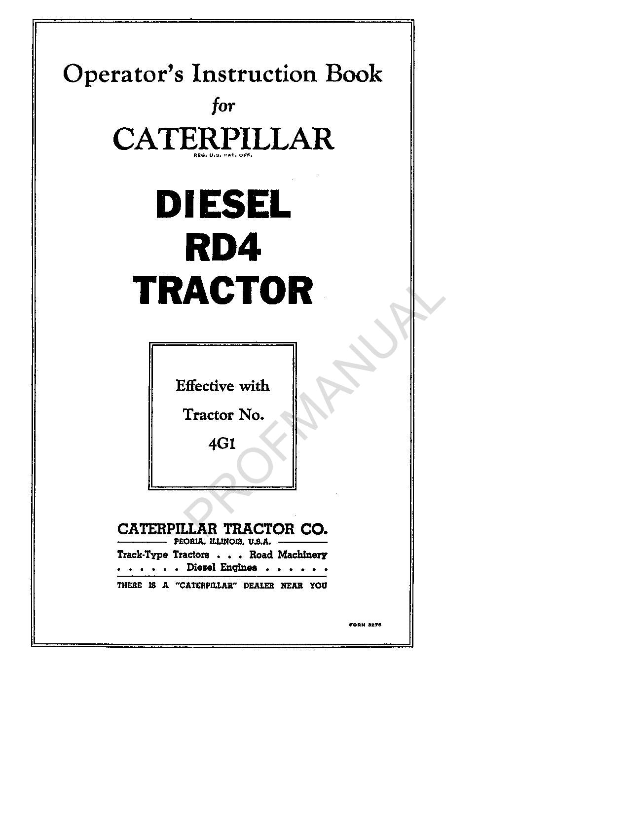 Caterpillar RD4 Tractor Operators Maintenance Manual