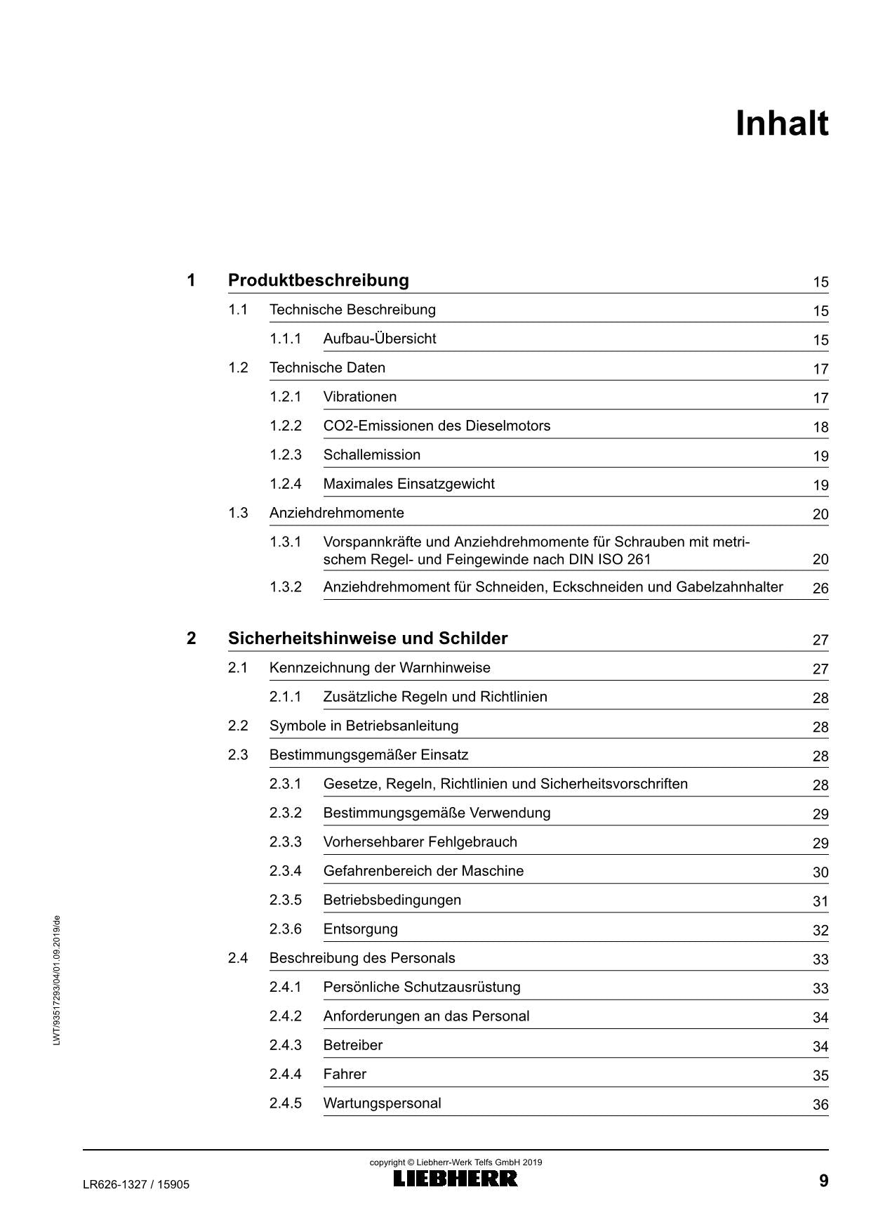 Liebherr LR626 Laderaupe Betriebsanleitung ser 15905 93517293