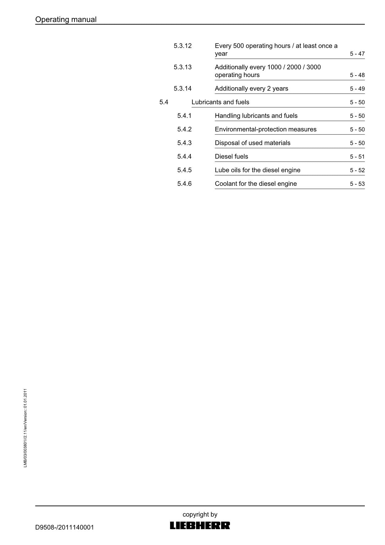 Liebherr D9508 engine Operators manual