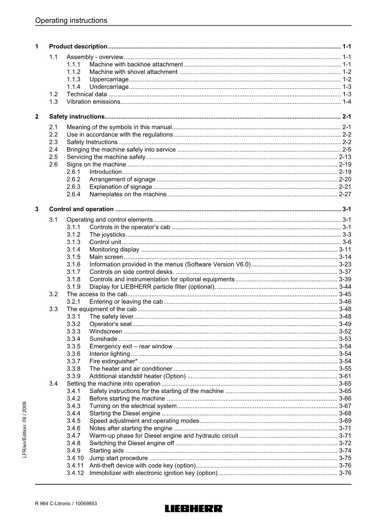 Liebherr R964 C-Litronic Excavator Operators manual serial 22612