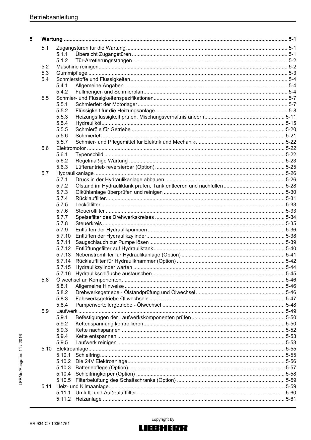 Liebherr ER934 C Hydraulikbagger Betriebsanleitung 2016