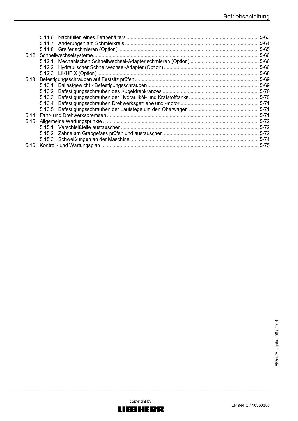 Liebherr EP944 C Hydraulikbagger Betriebsanleitung