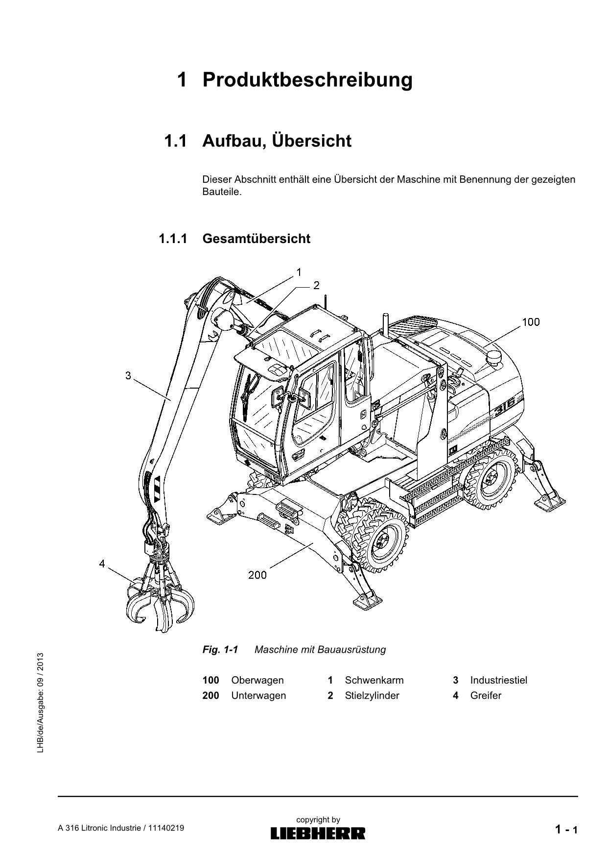 Liebherr A316 Litronic Industrie Umschlaggerät Betriebsanleitung