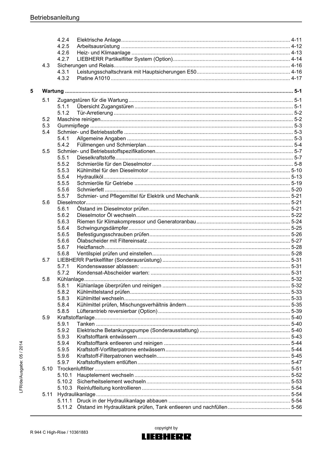 Liebherr R944 C High-Rise Hydraulikbagger Betriebsanleitung