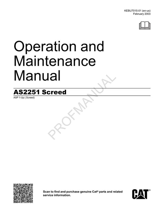 Caterpillar AS2251 Screed Operators Maintenance Manual