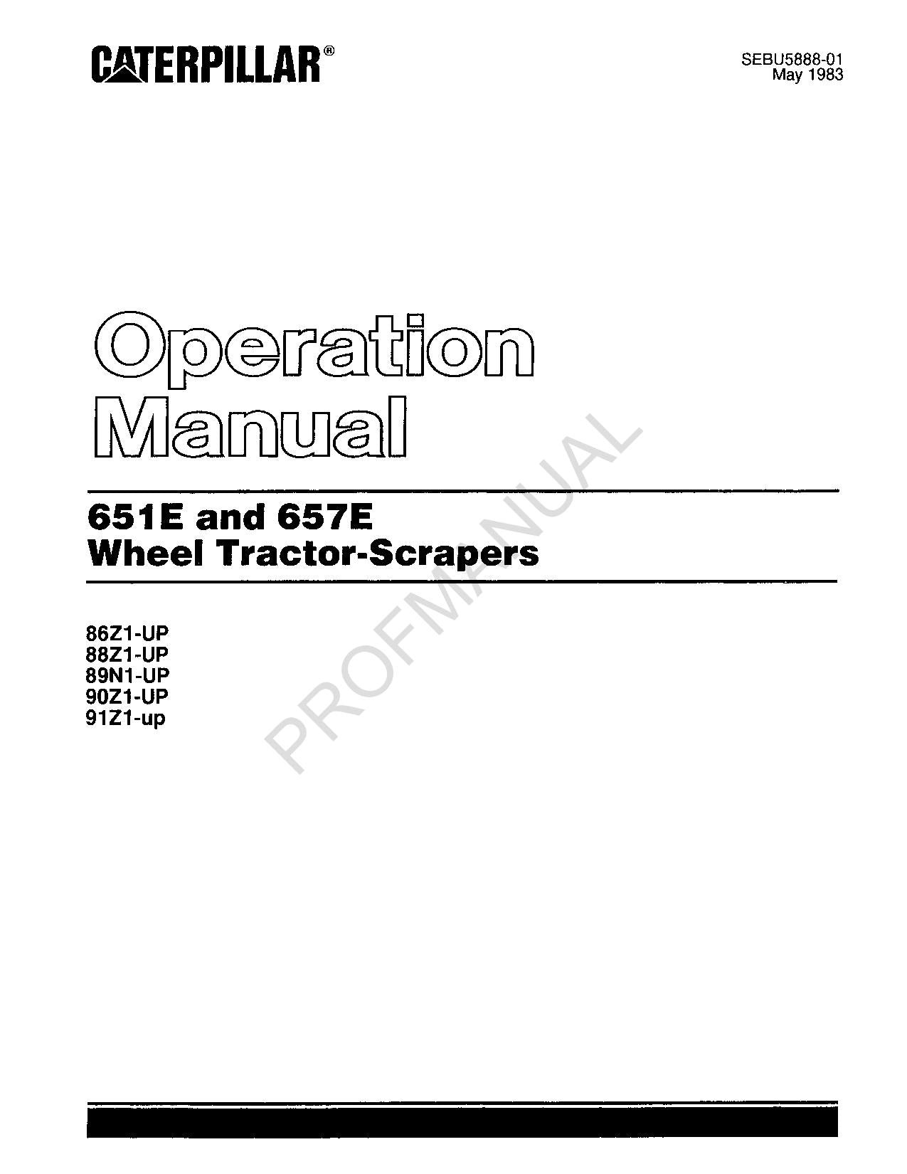 Caterpillar 651E 657E Wheel Tractor Scraper Operators Manual