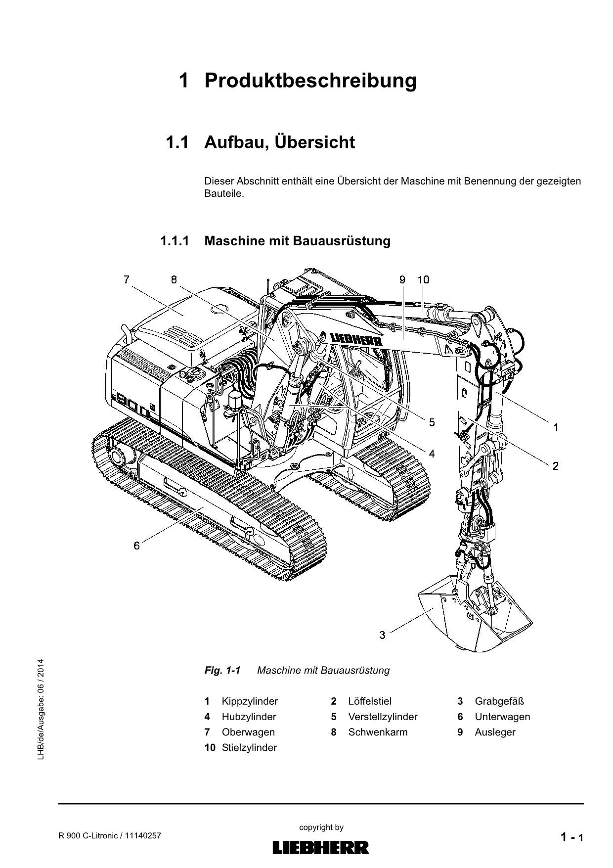 Liebherr R900 C-Litronic Hydraulikbagger Betriebsanleitung série 57270