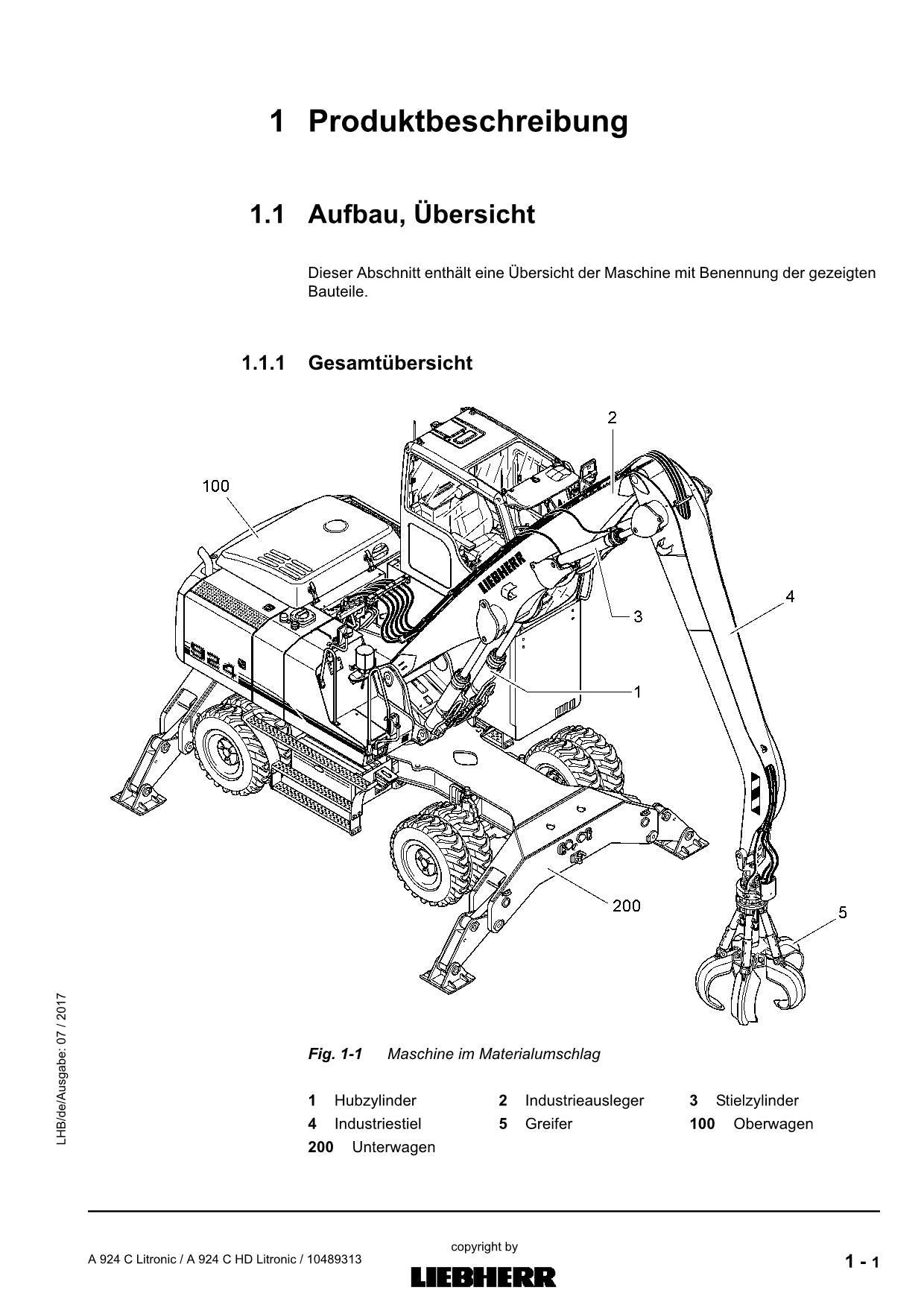 Liebherr A924 C A924 C HD Litronic Umschlaggerät Betriebsanleitung 42308