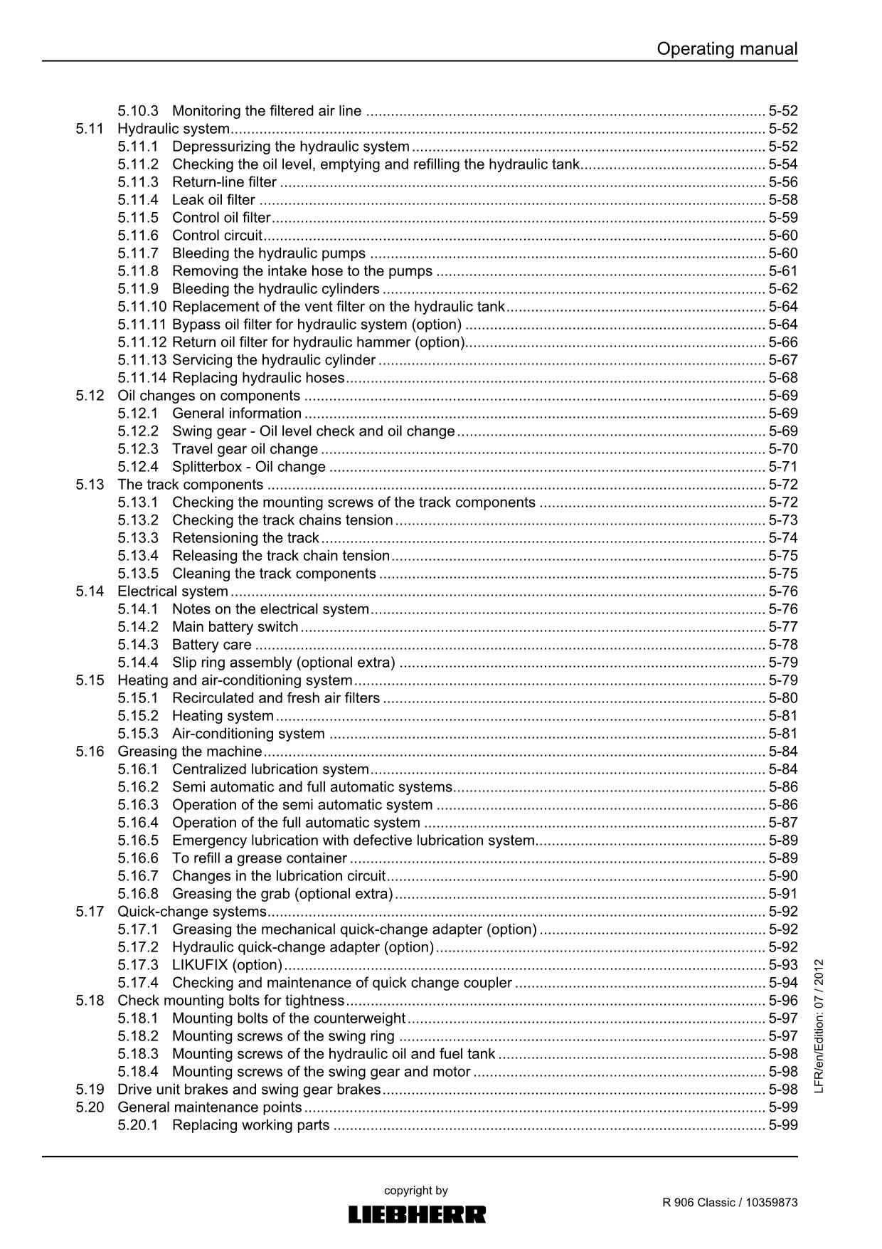 Liebherr R906 Classic Excavator Operators manual serial 31049