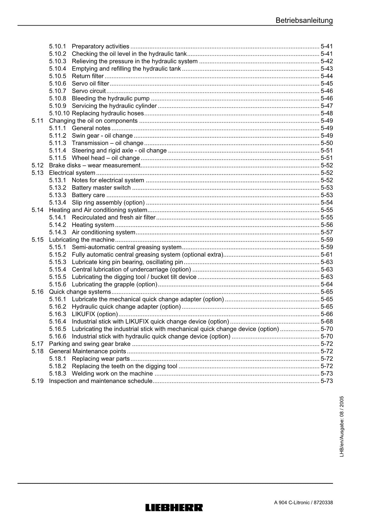 Liebherr A904 C-Litronic Material handler Operators manual