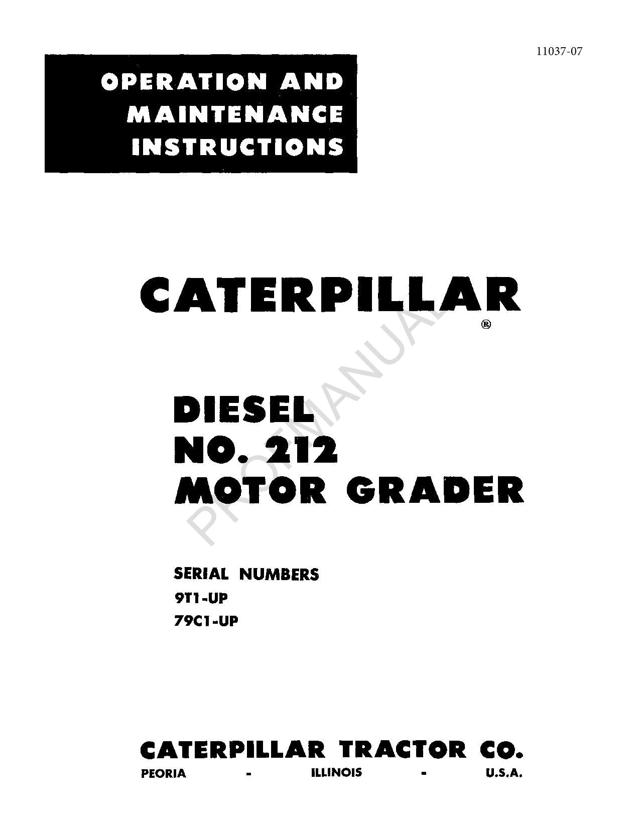 Caterpillar Diesel 212 Motorgrader Bedienungsanleitung 00011037EN-US