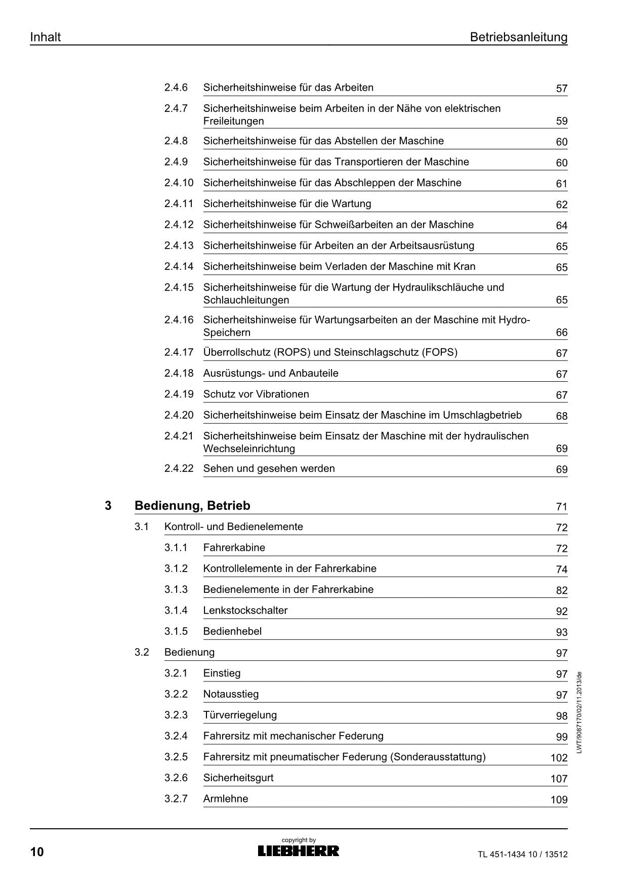 Liebherr TL451 10 Teleskoplader Betriebsanleitung