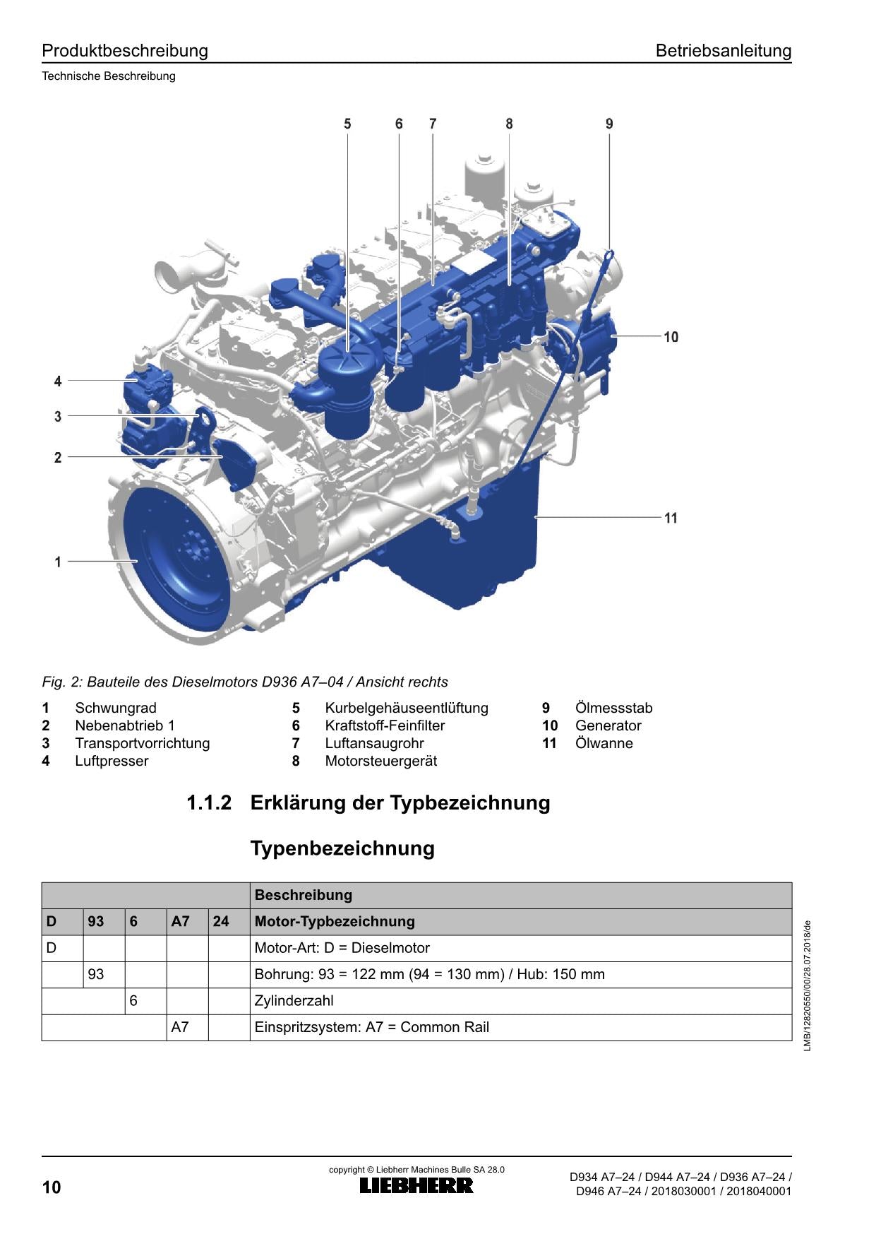 Liebherr D934 A7-24 D944 A7-24 D936 A7-24 D946 A7-24 motor Betriebsanleitung