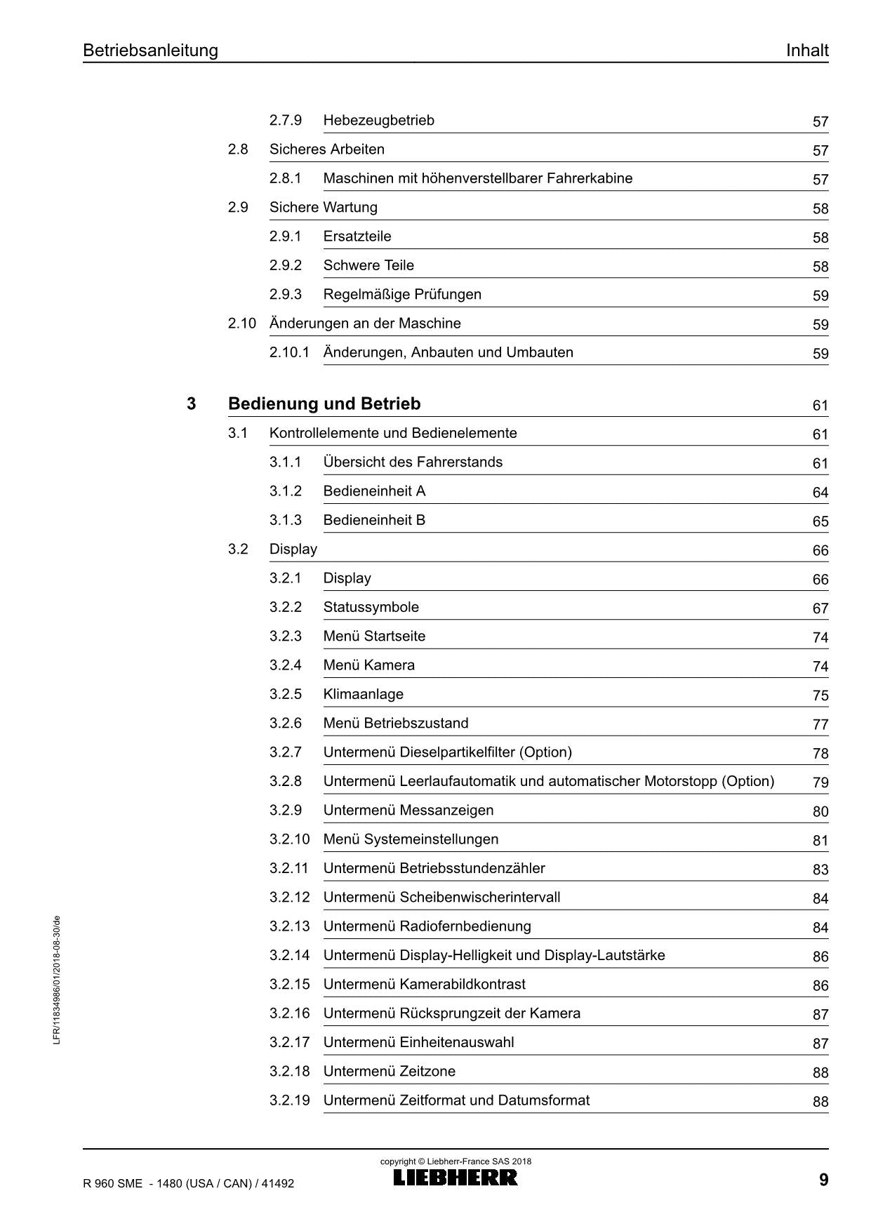 Liebherr R960 SME Hydraulikbagger Betriebsanleitung ser 41492