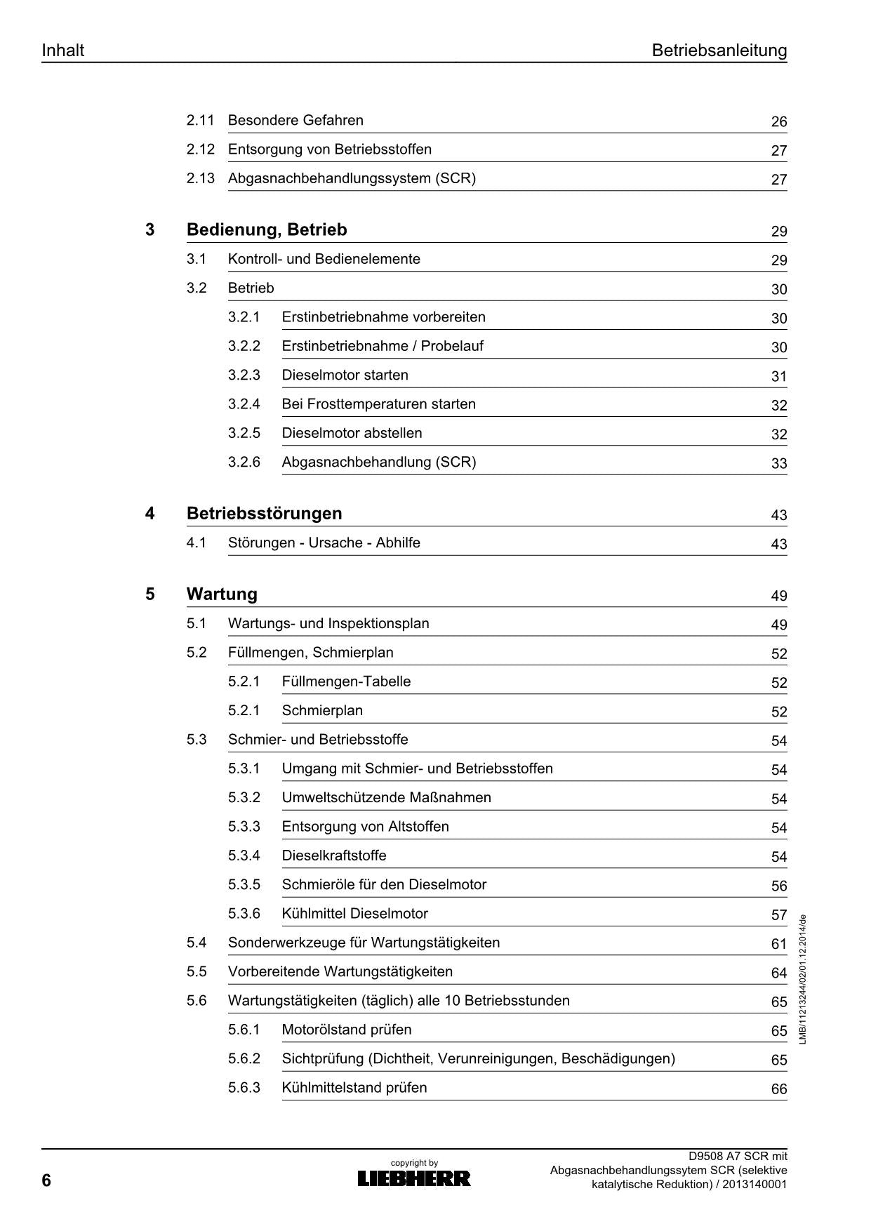 Liebherr D9508 A7 SCRselective katalytische Reduktion motor Betriebsanleitung