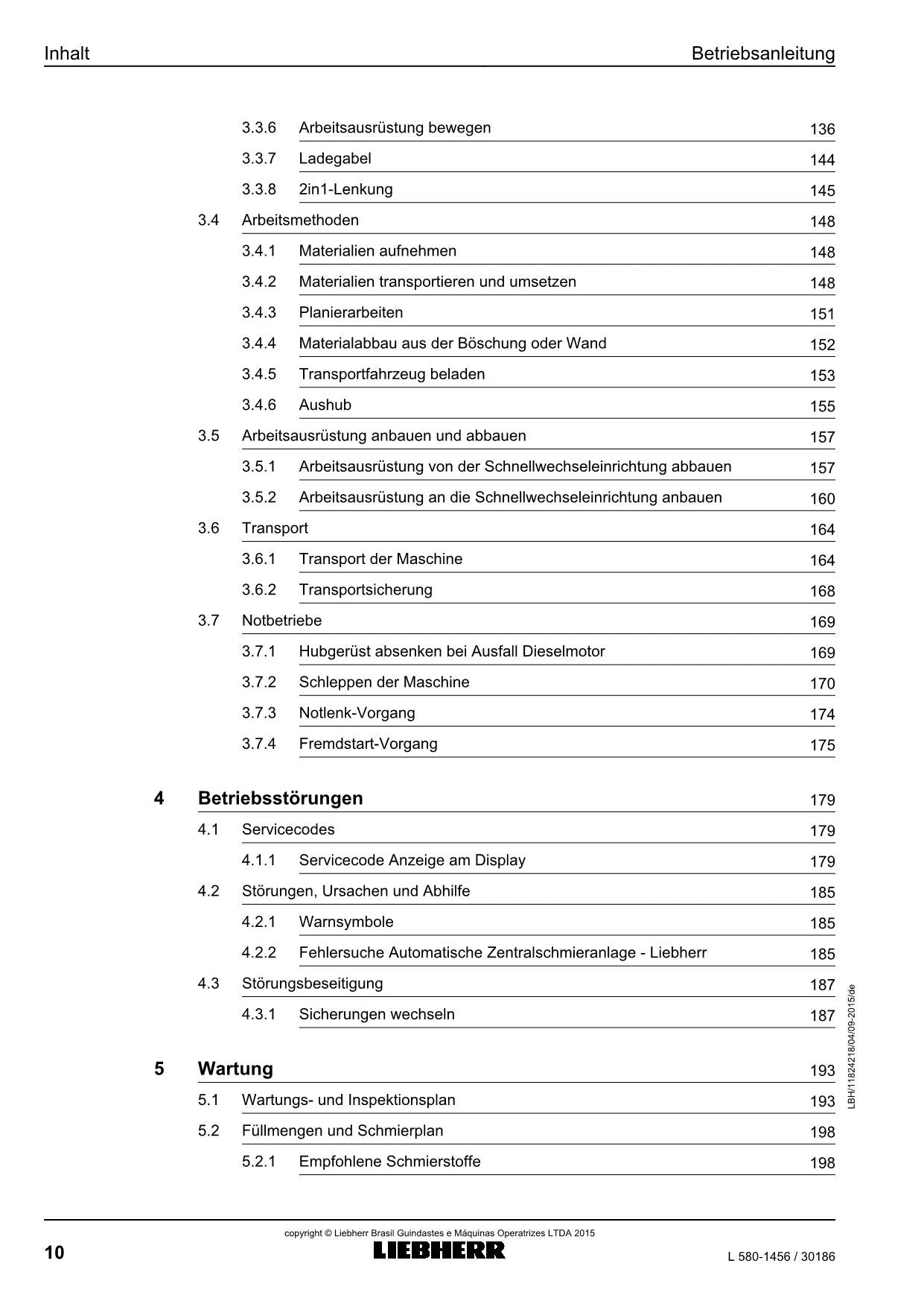Liebherr L580 Radlader Betriebsanleitung ser 30186
