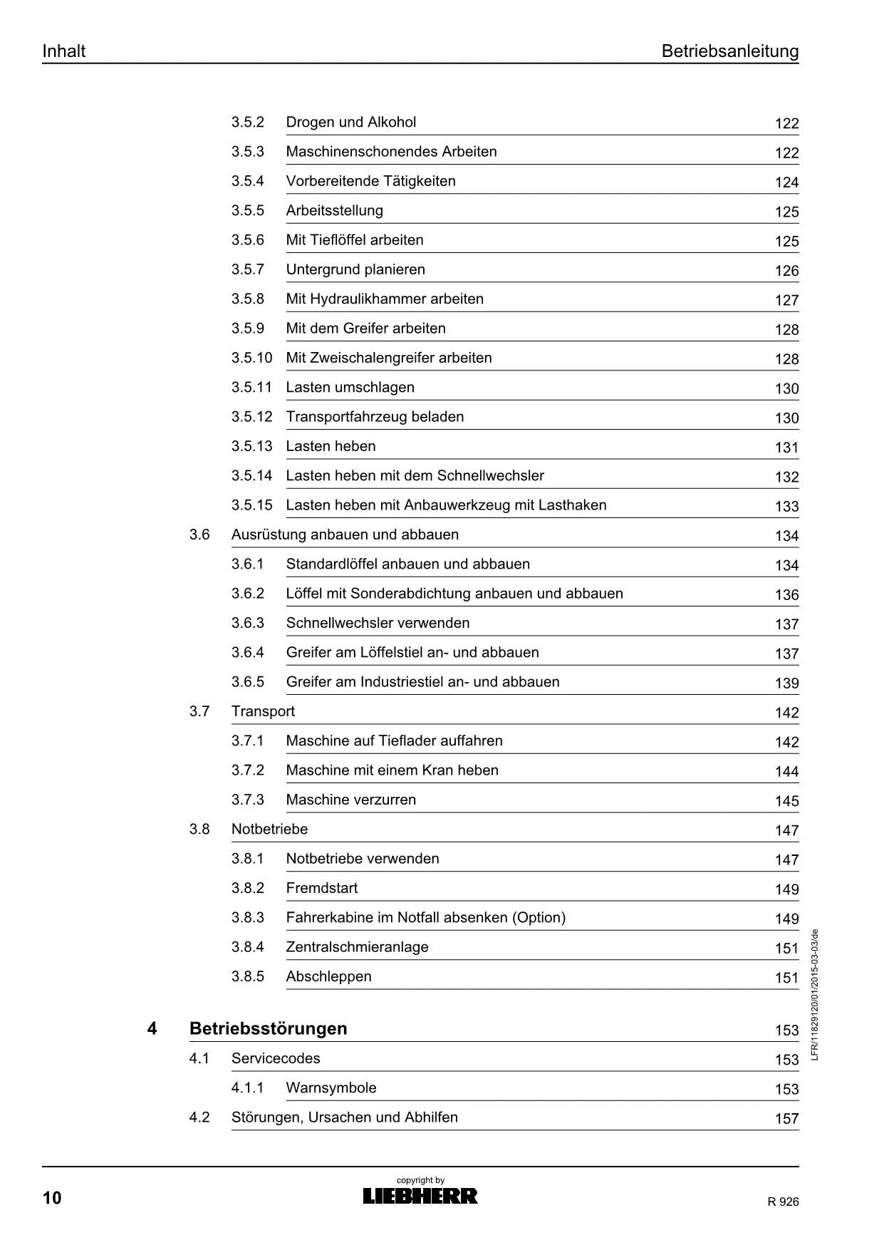 Liebherr R926 miTTeleskopausrüstung Hydraulikbagger Betriebsanleitung ser 40834