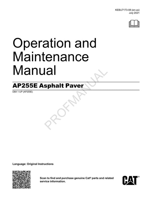 Caterpillar AP255E Asphalt Paver Operators Maintenance Manual