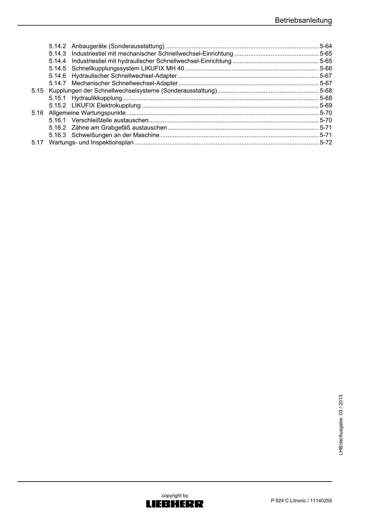Liebherr P924 C Litronic Hydraulikbagger-Oberwagen Betriebsanleitung 2013