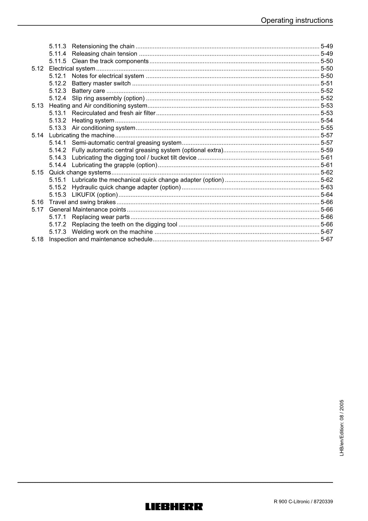 Liebherr R900 C-Litronic Excavator Operators manual serial 25621