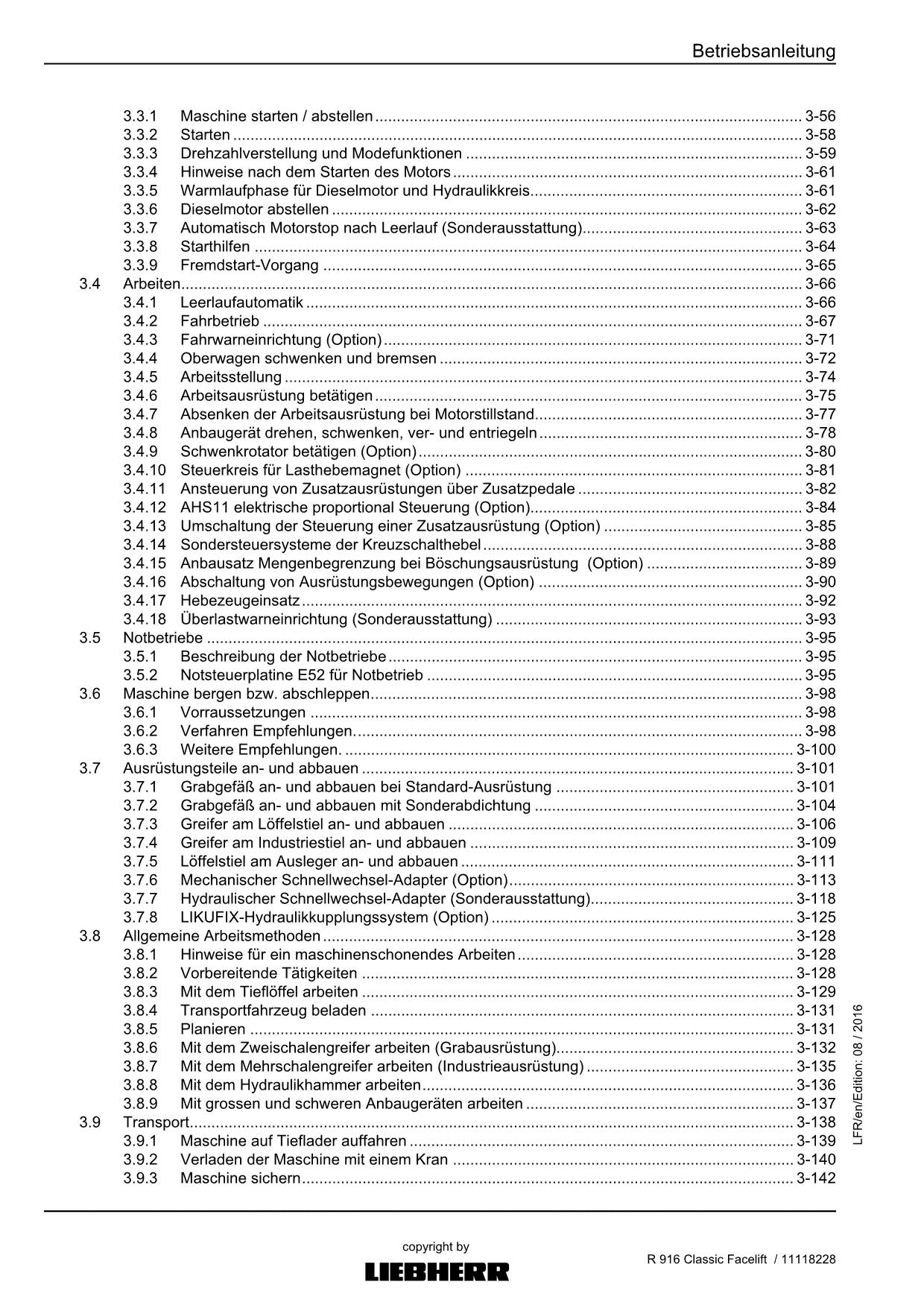 Liebherr R916 Classic Facelift Hydraulikbagger Betriebsanleitung
