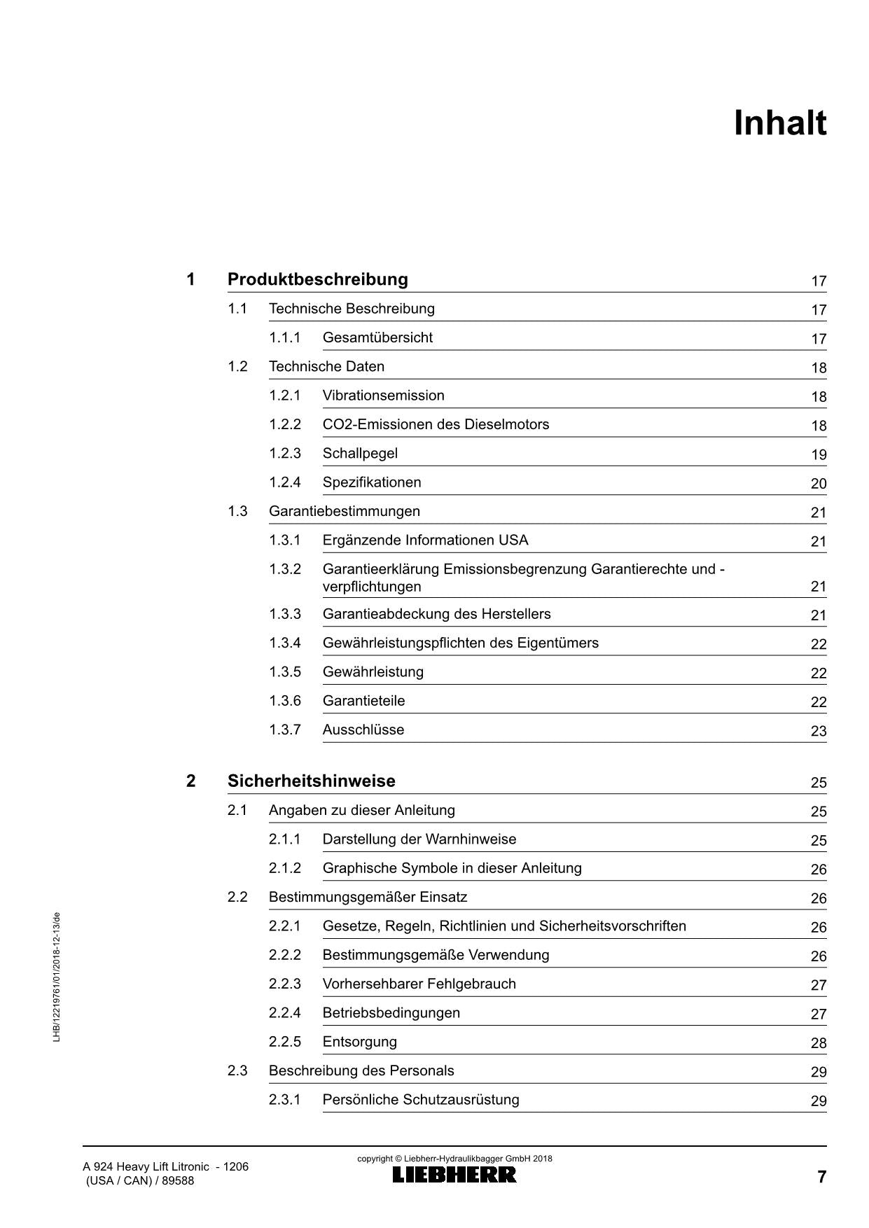Liebherr A924 Heavy LifTLitronic Mobilbagger Betriebsanleitung ser 89588 USA CAN