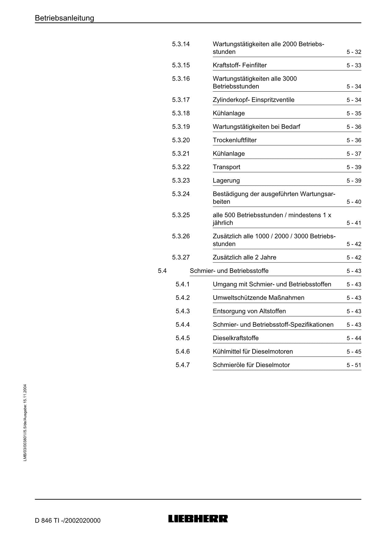 Liebherr D846 TI Dieselmotor Betriebsanleitung