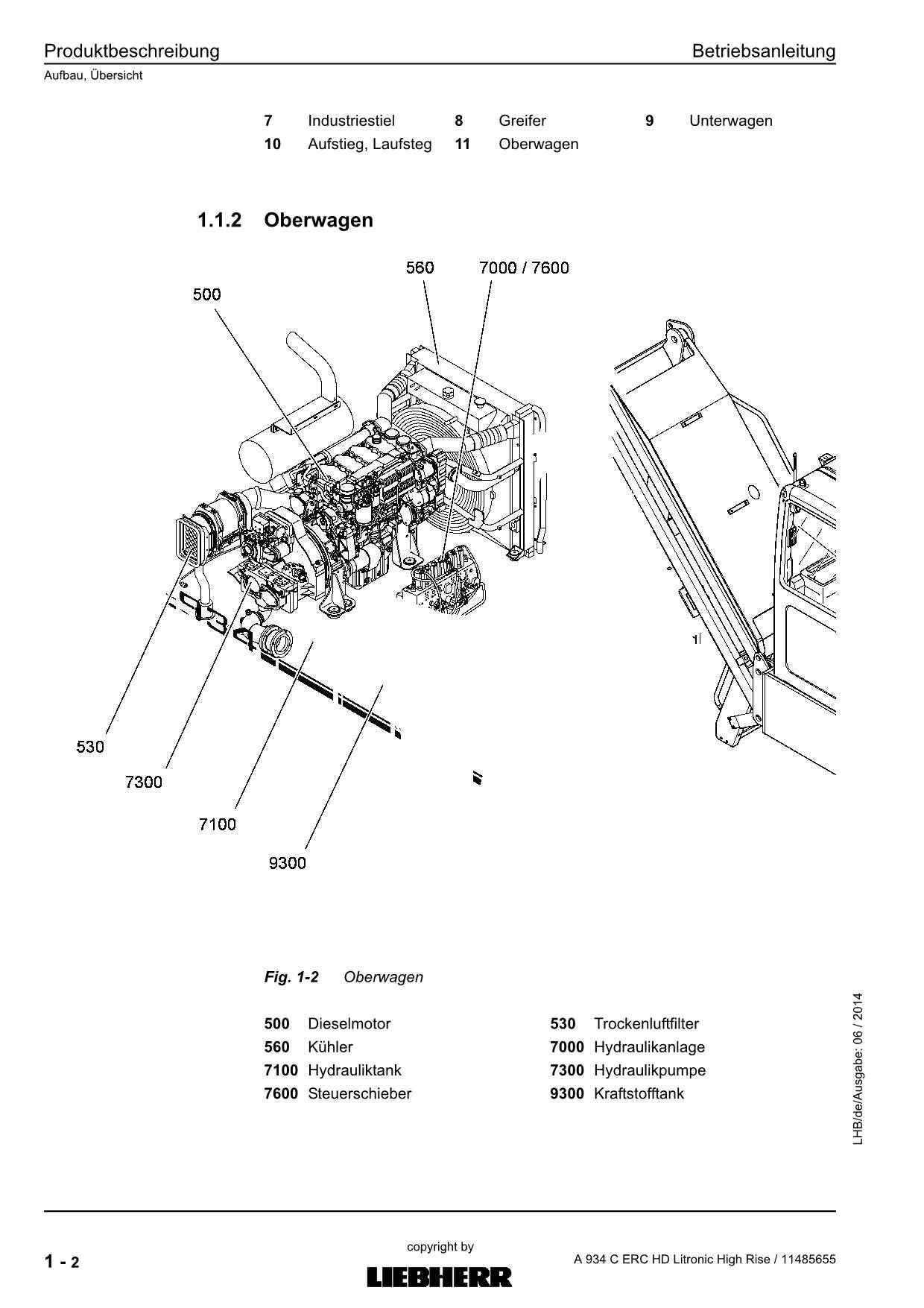 Liebherr A934 C ERC HD Litronic High Rise Umschlaggerät Betriebsanleitung