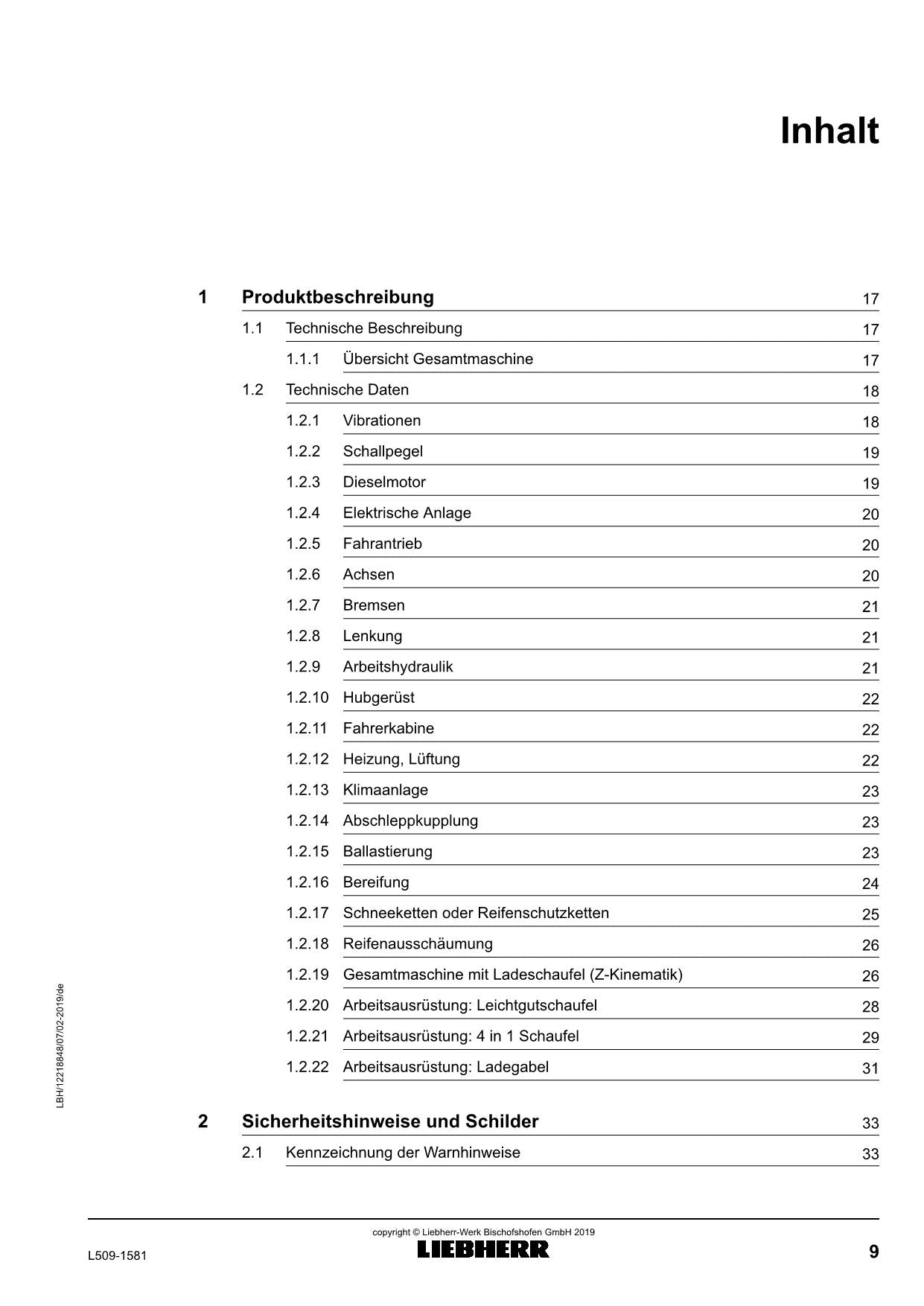 Liebherr L509 Radlader Betriebsanleitung ser 45271