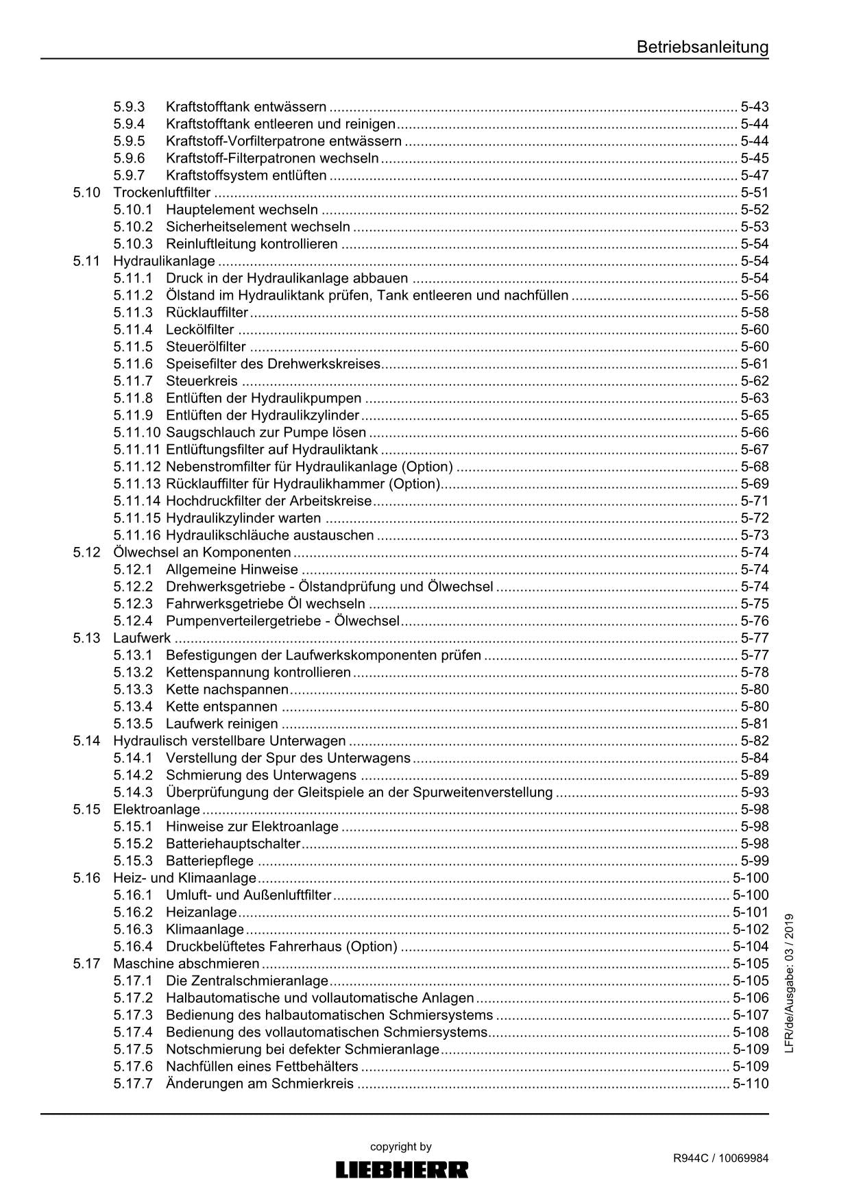 Liebherr R944 C Hydraulikbagger Betriebsanleitung ser 31021