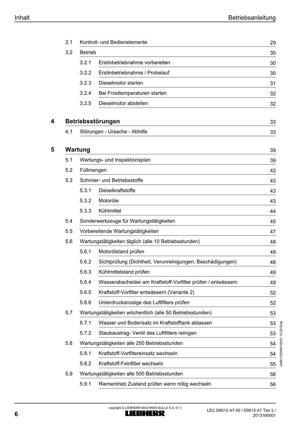 Liebherr LEC D9512 A7-00 D9512 A7 Tier2 Dieselmotor Betriebsanleitung