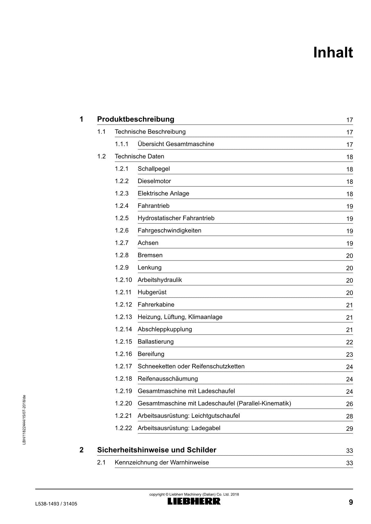 Liebherr L539 Radlader Manuel d'instructions