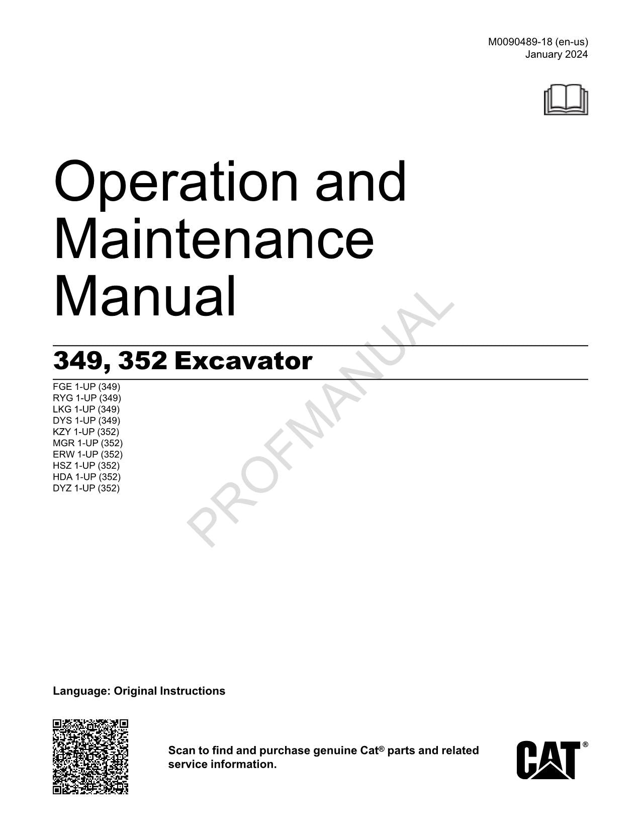 Wartungshandbuch für Caterpillar 349 352 Bagger