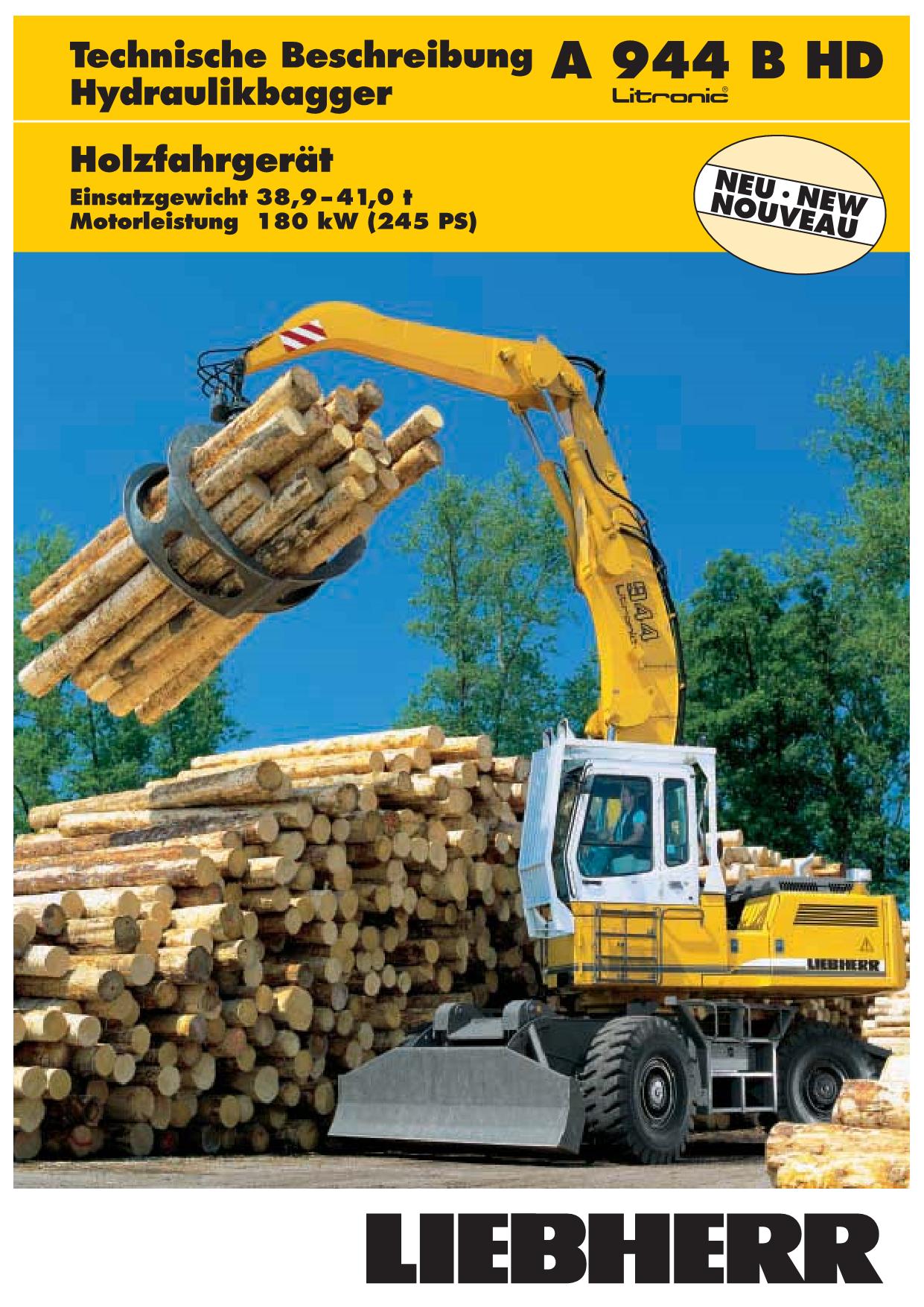 Ensacheuse Liebherr A944 B-HD Litronic Holzfahrgerat Betriebsanleitung