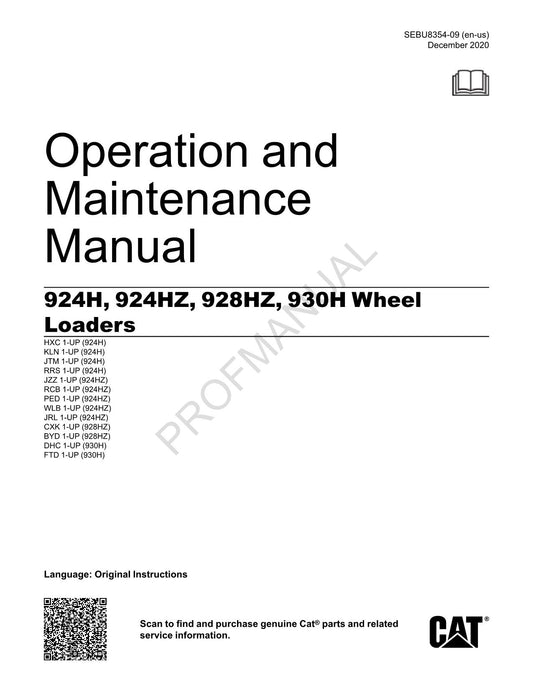 Caterpillar 924H 924HZ 928Hz 930H Wheel loader Operators Maintenance Manual