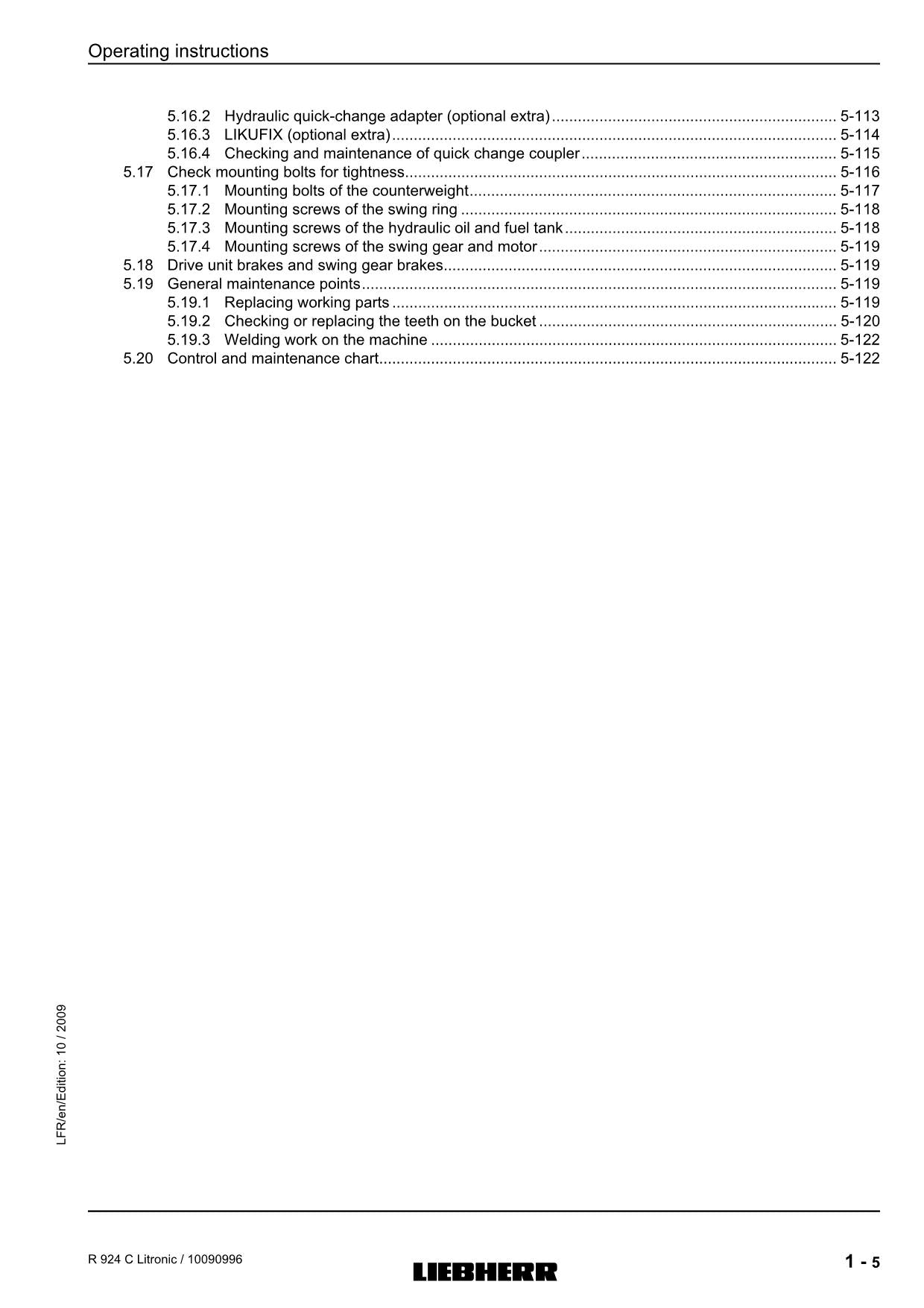 Liebherr R924 C Litronic Excavator Operators manual serial 2308