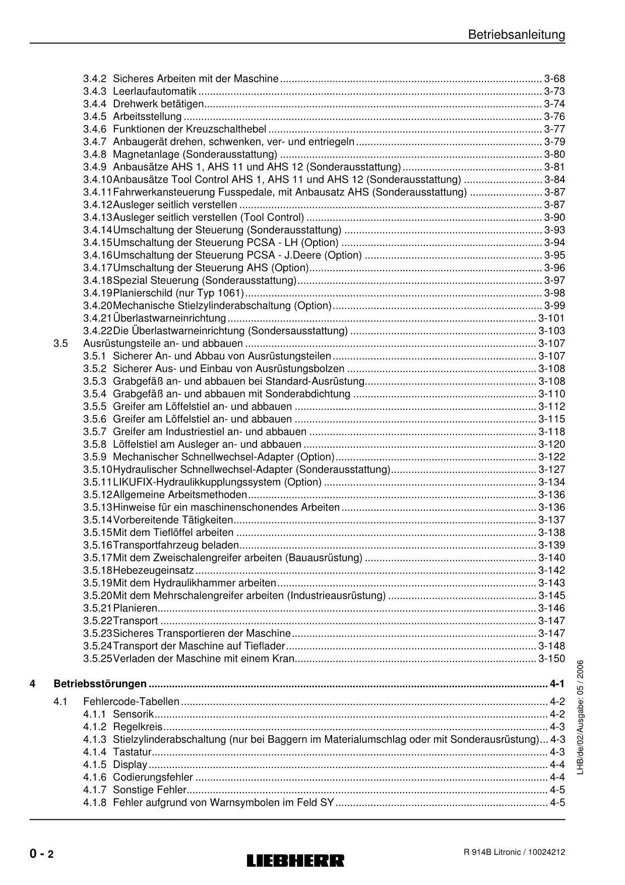 Liebherr R914B Litronic Hydraulikbagger Umschlaggerät Betriebsanleitung