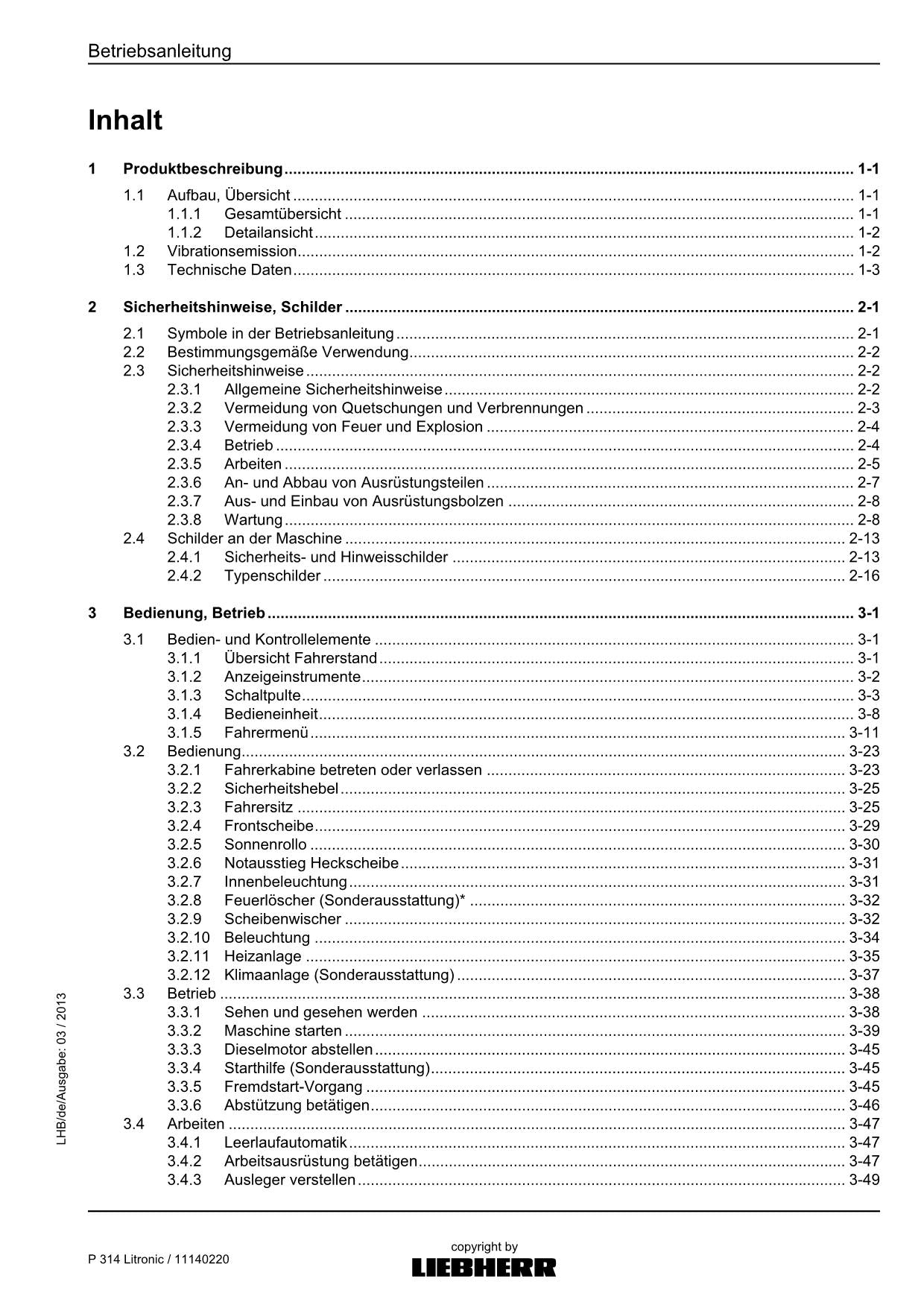 Liebherr P314 Litronic Hydraulikbagger Betriebsanleitung
