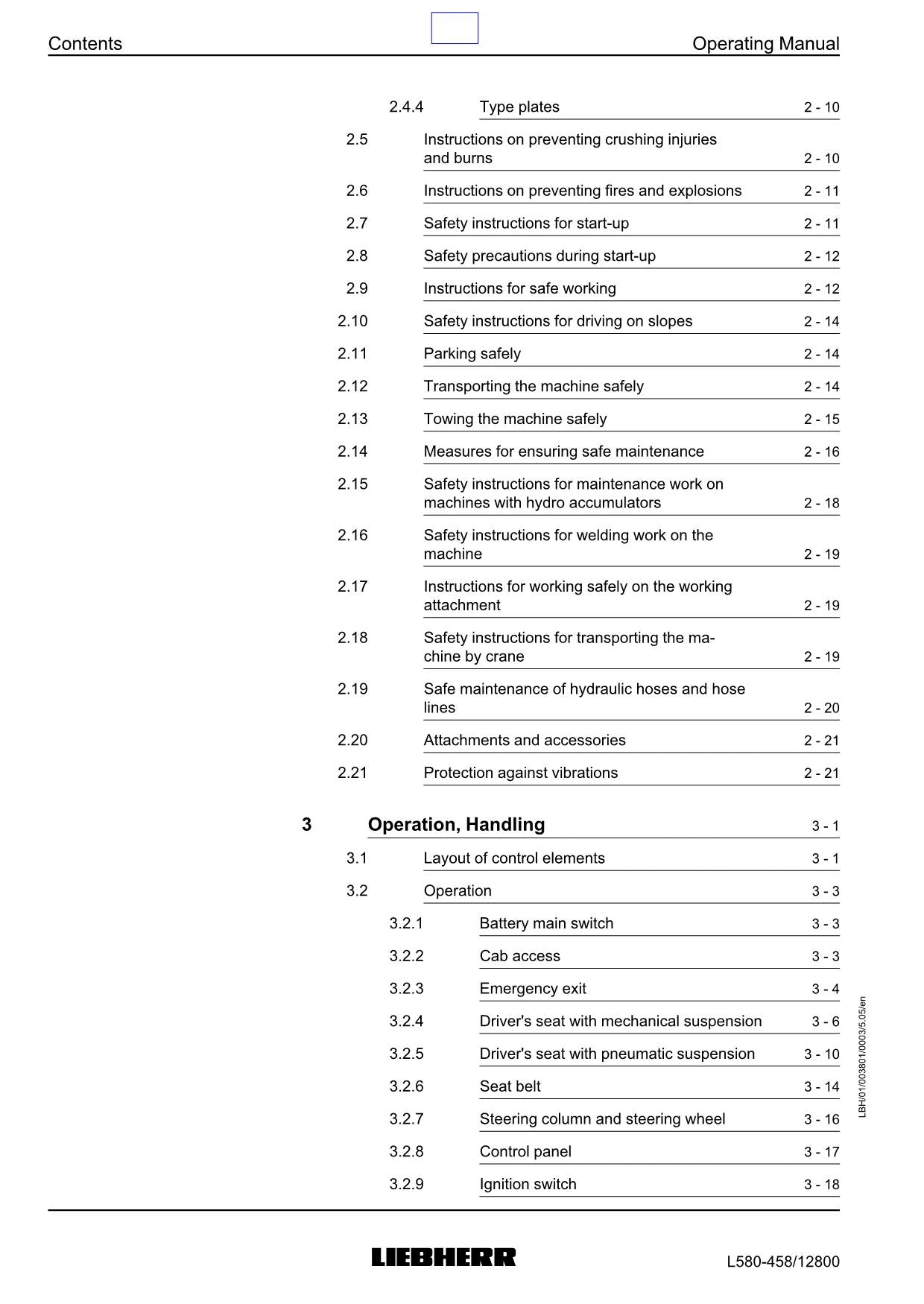 Liebherr-Radlader L580 – Bedienungsanleitung, Seriennummer 12800