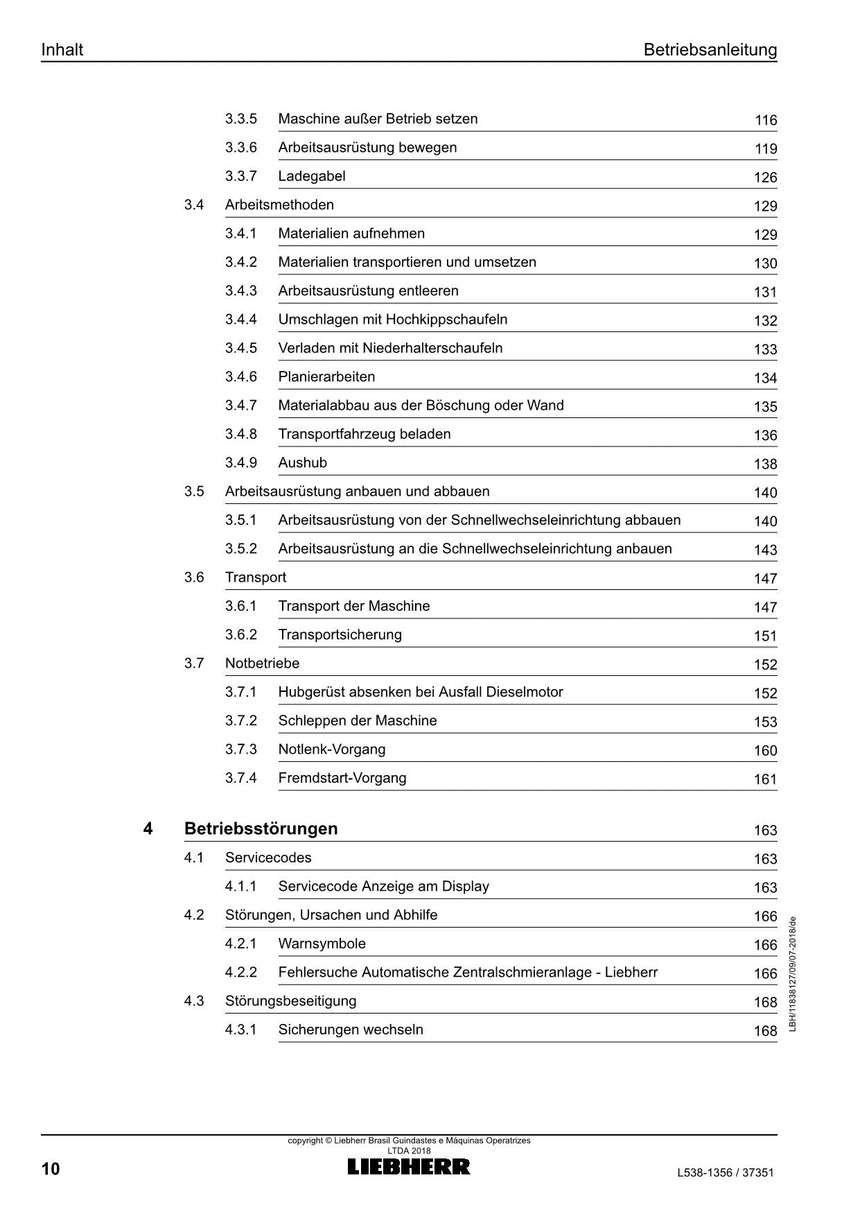 Liebherr L538 Radlader Betriebsanleitung ser 37351