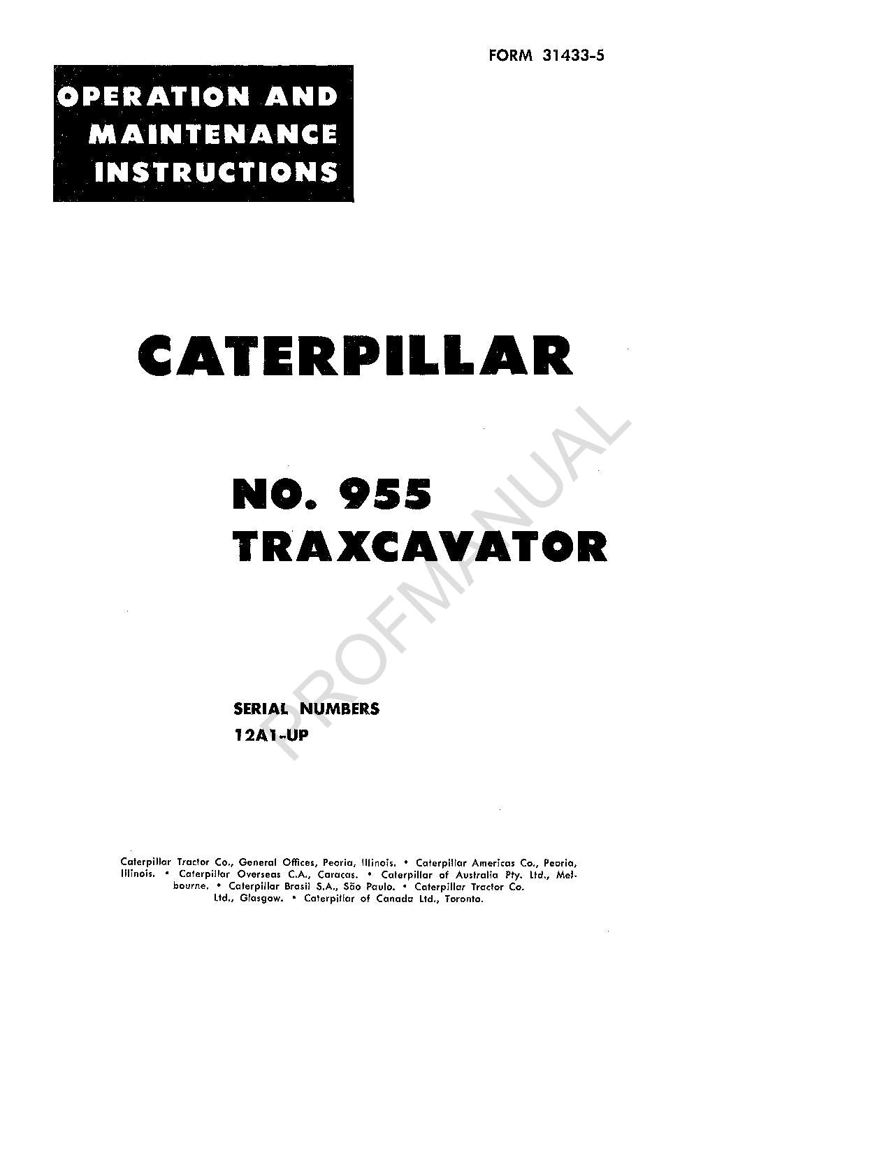 Caterpillar 955 Traxcavator Bediener-Wartungshandbuch 12A1-Up