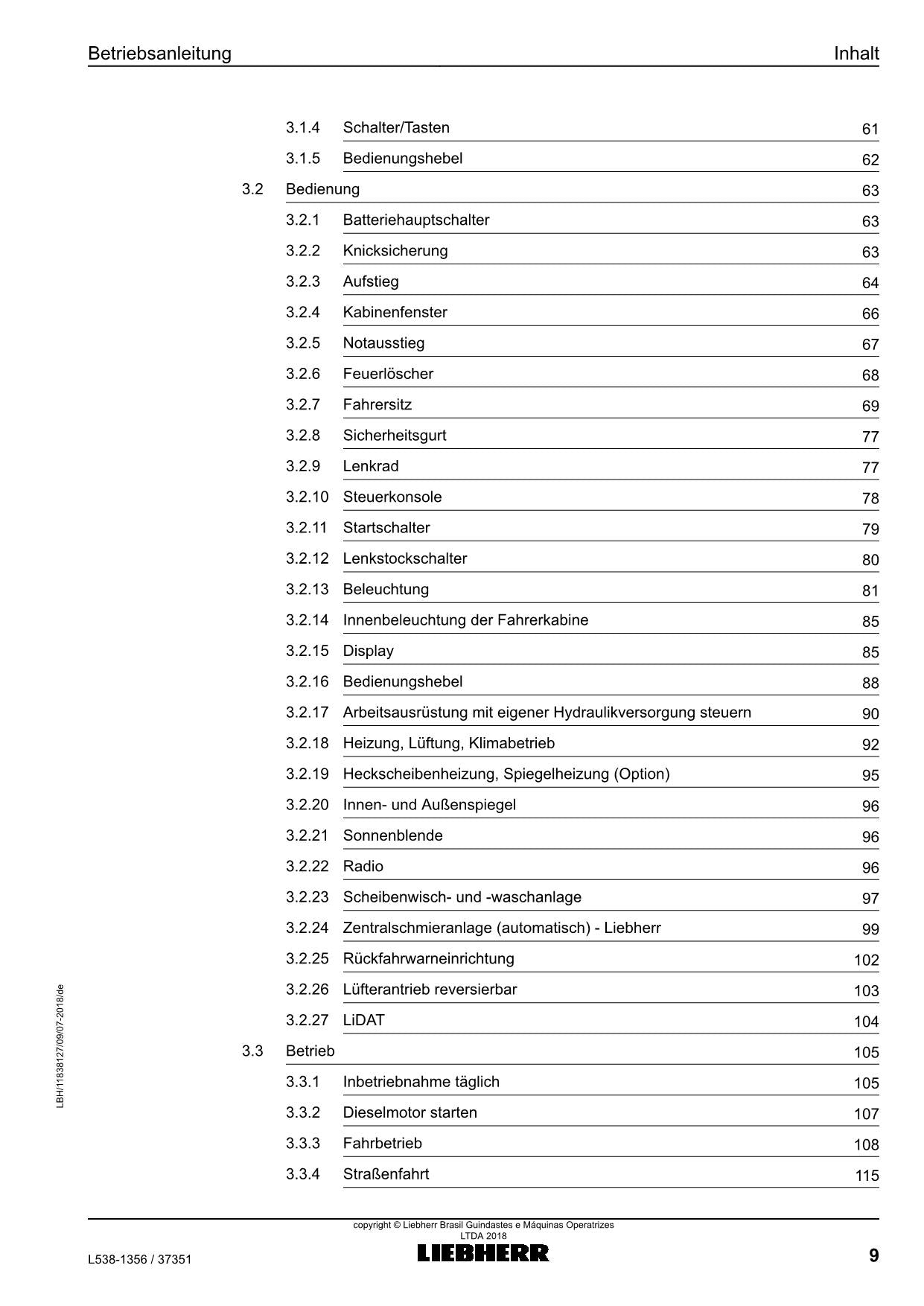 Liebherr L538 Radlader Betriebsanleitung ser 37351