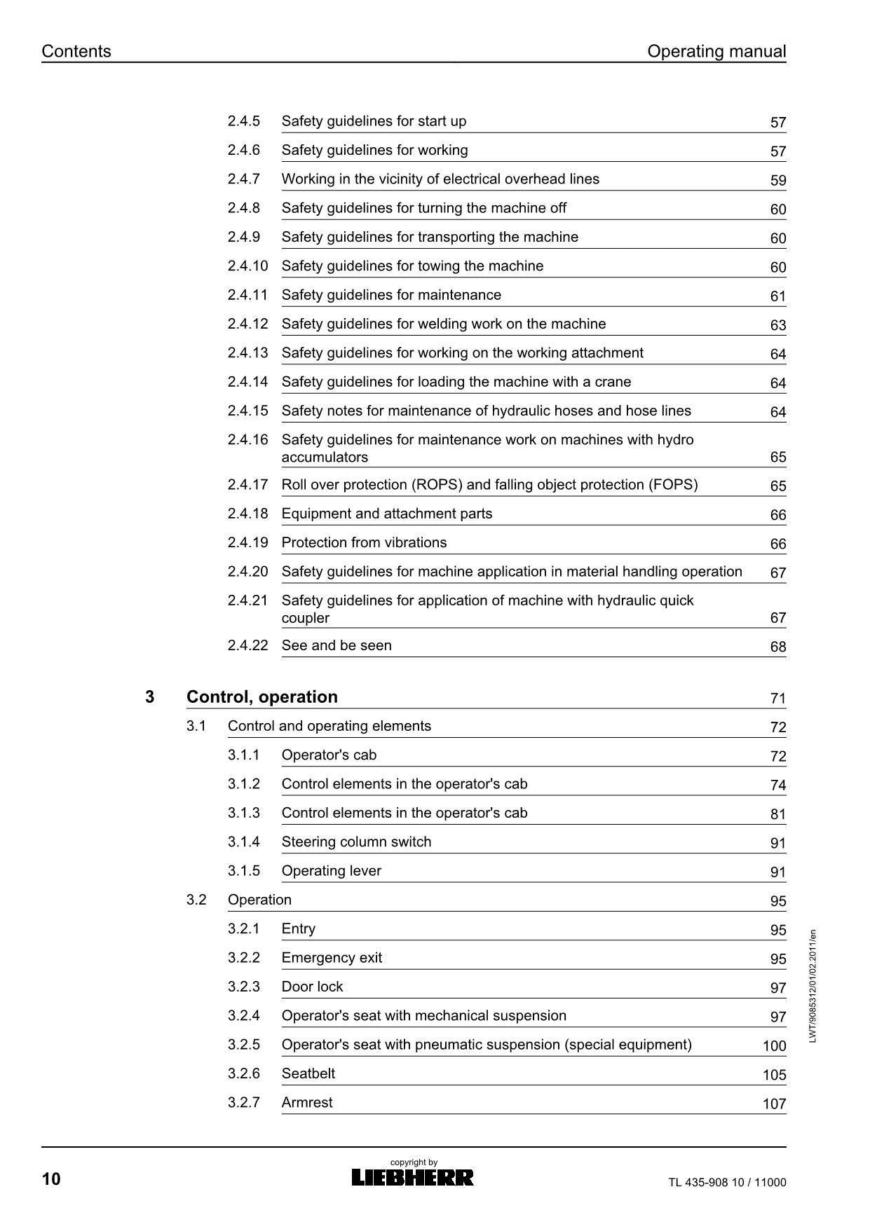 Liebherr TL435-908 10 Telescopic handler Operators manual