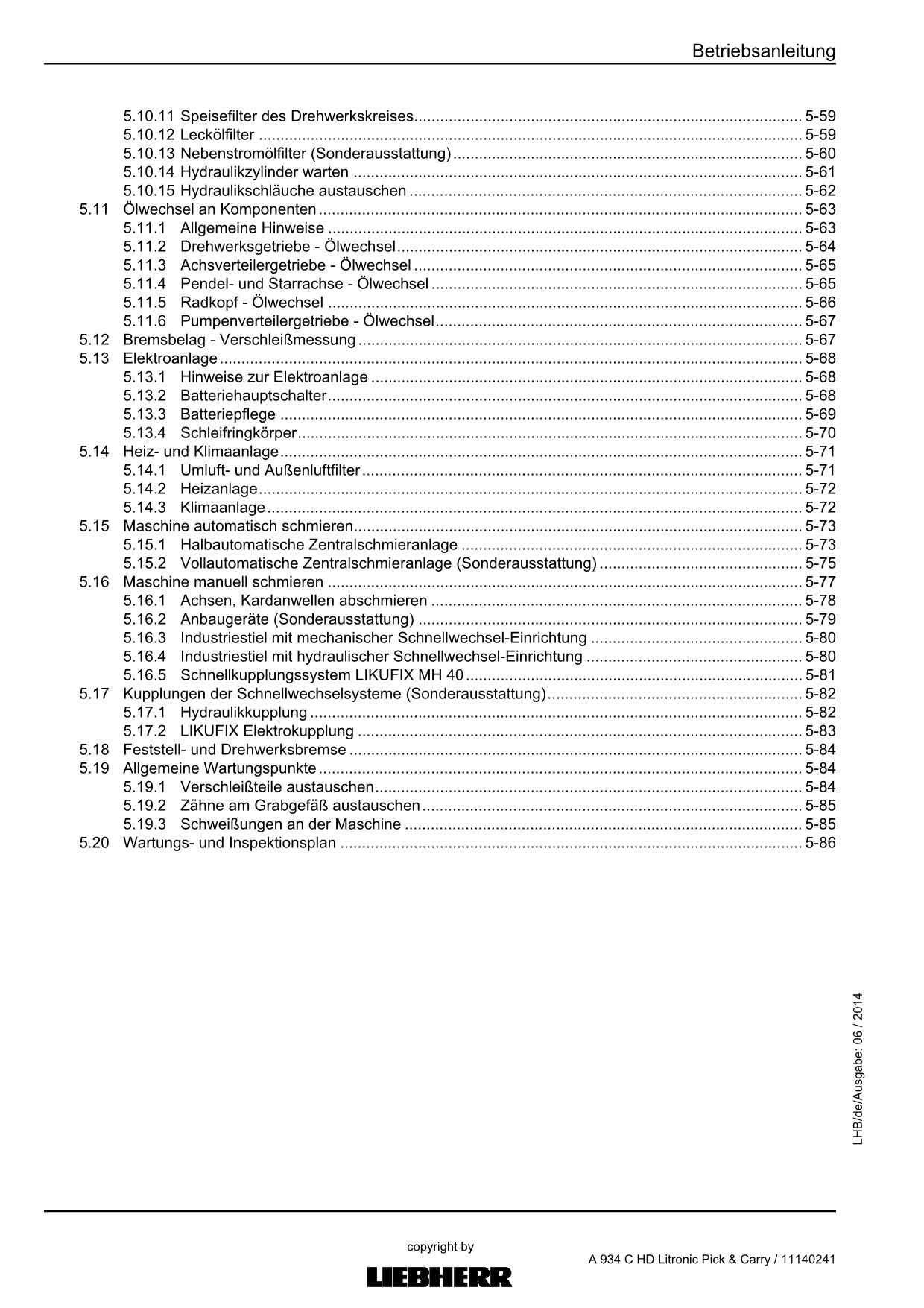 Liebherr A934 C HD Litronic Pick Carry Umschlaggerät Betriebsanleitung 2014