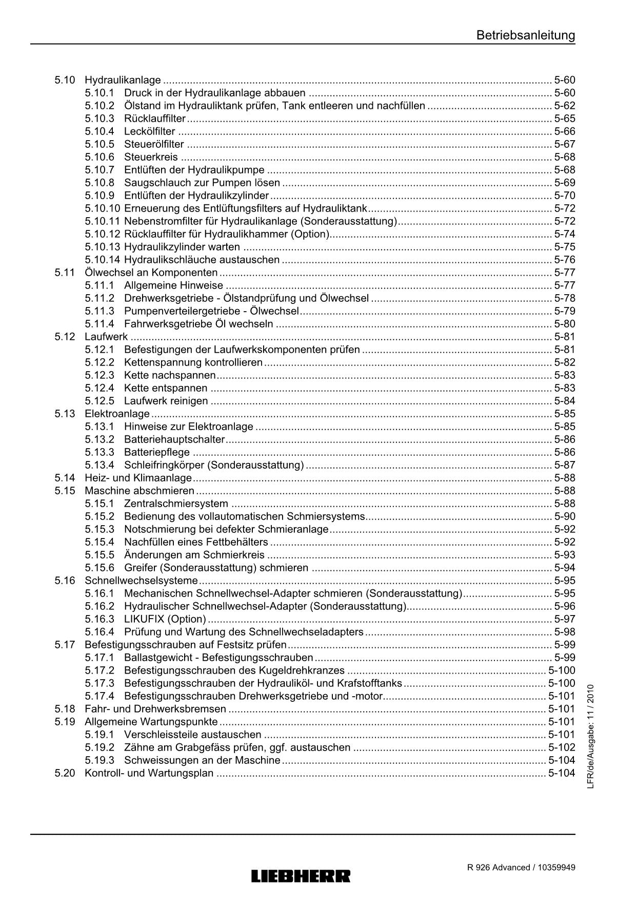 Liebherr R926 Advanced Hydraulikbagger Betriebsanleitung ser 27692