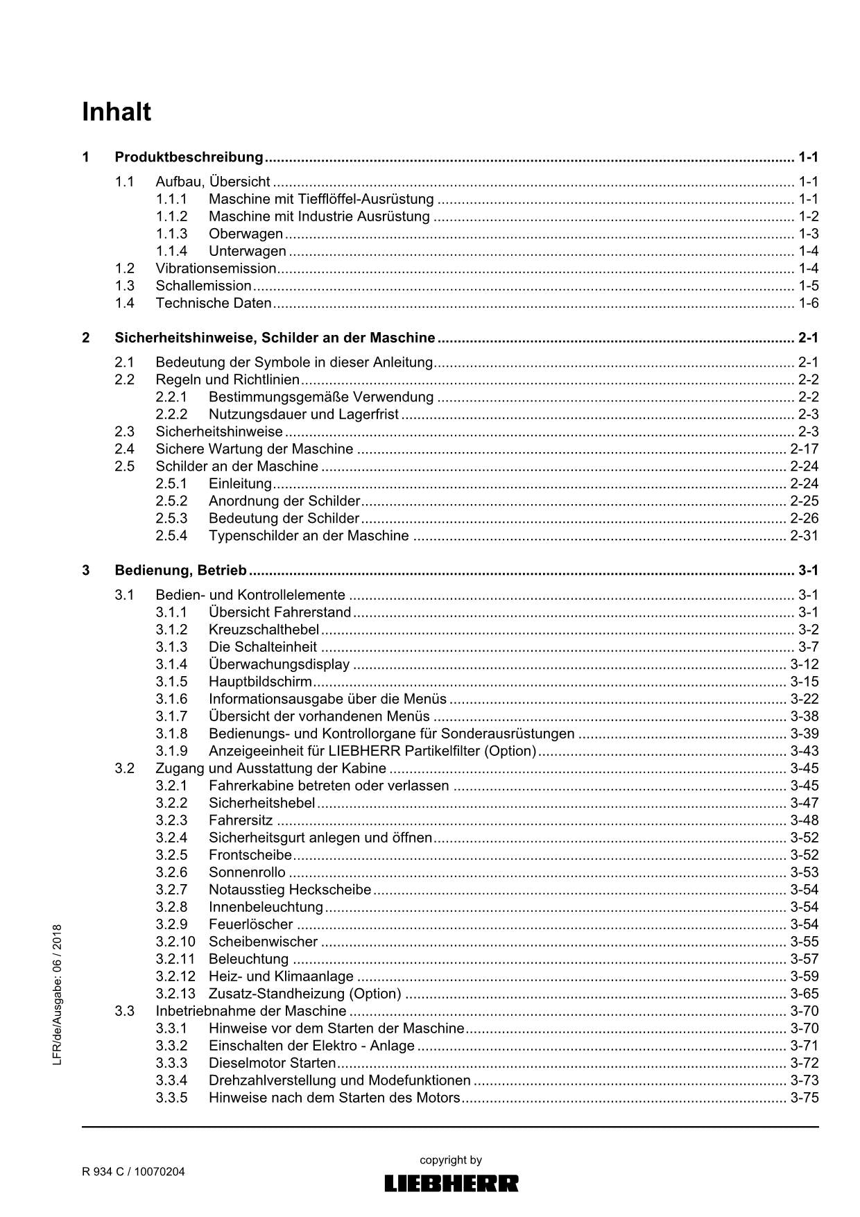 Liebherr R934 C Bagger Betriebsanleitung ser 30826