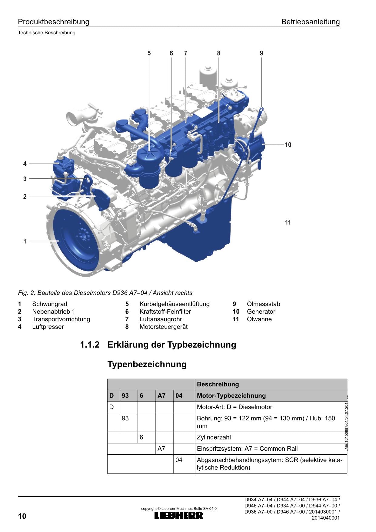 Liebherr D934 D944 D936 D946 D934 D944 D936 D946 Dieselmotor Betriebsanleitung