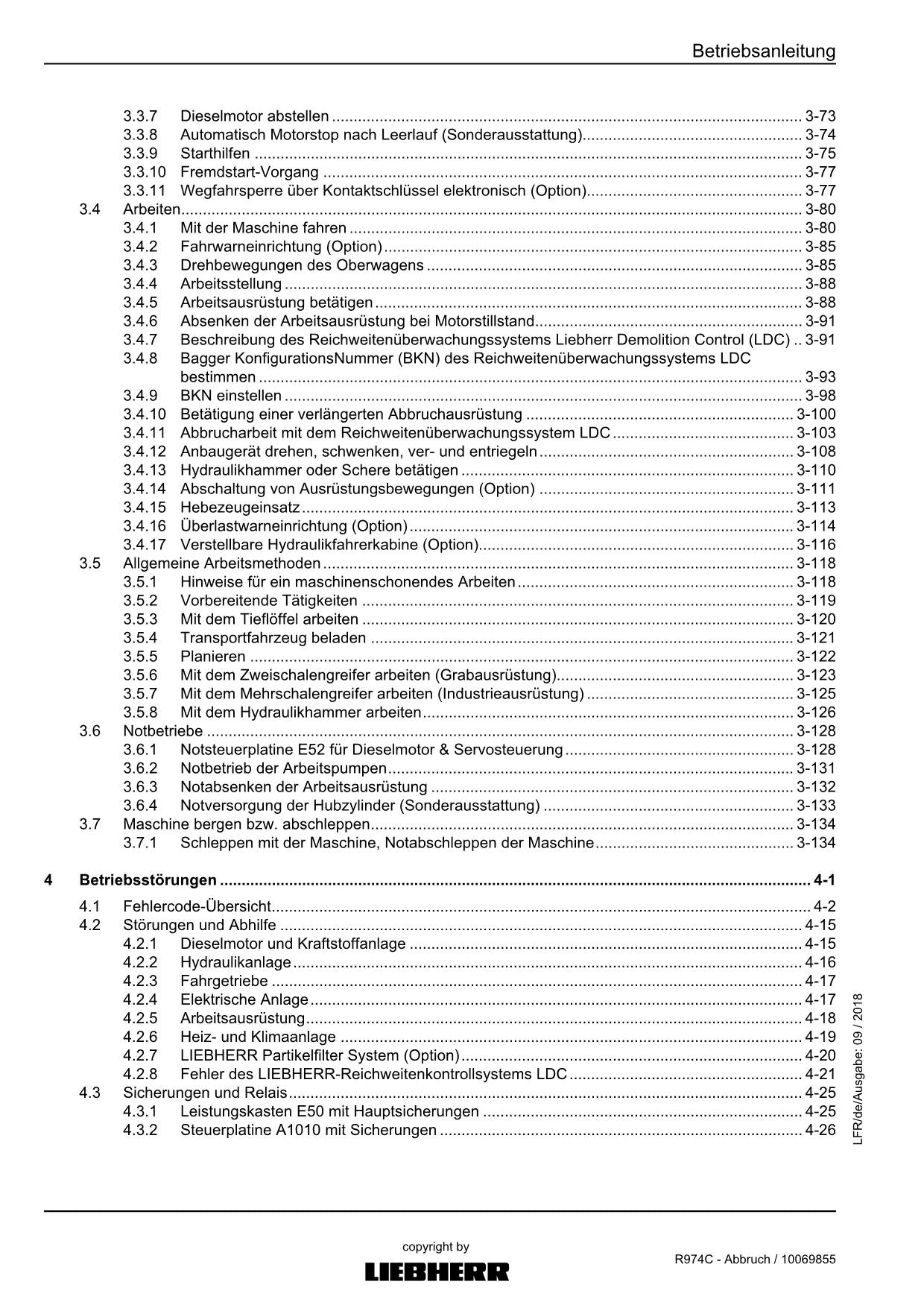 Liebherr R974 C Abbruch 27700 1057 1146 bagger Betriebsanleitung